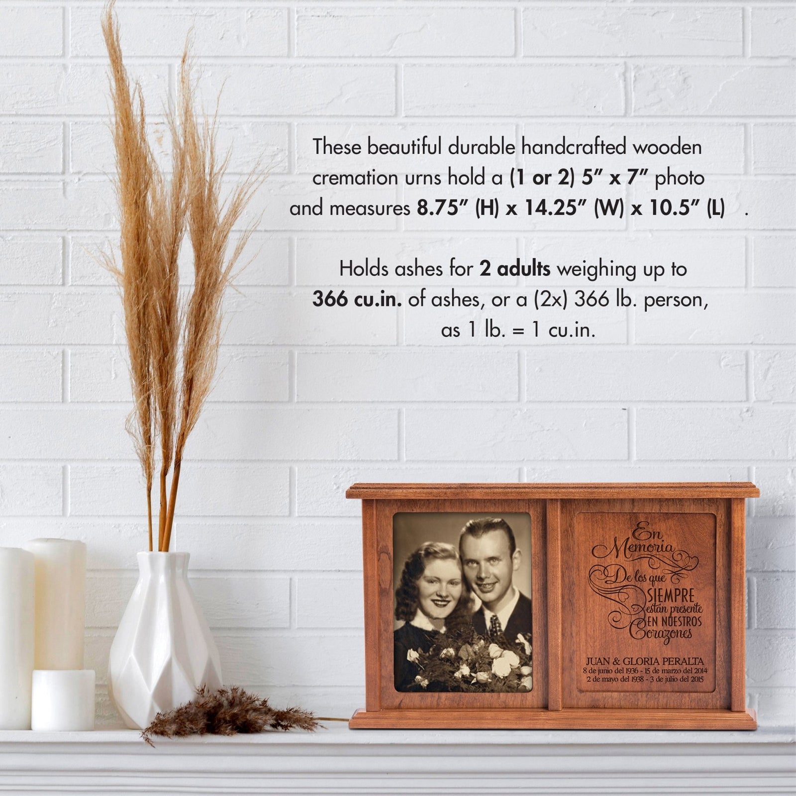 Spanish Cherry Wood Companion Urn – Personalized Double Cremation Urn for Two Adults | En Memoria | USA Made - LifeSong Milestones