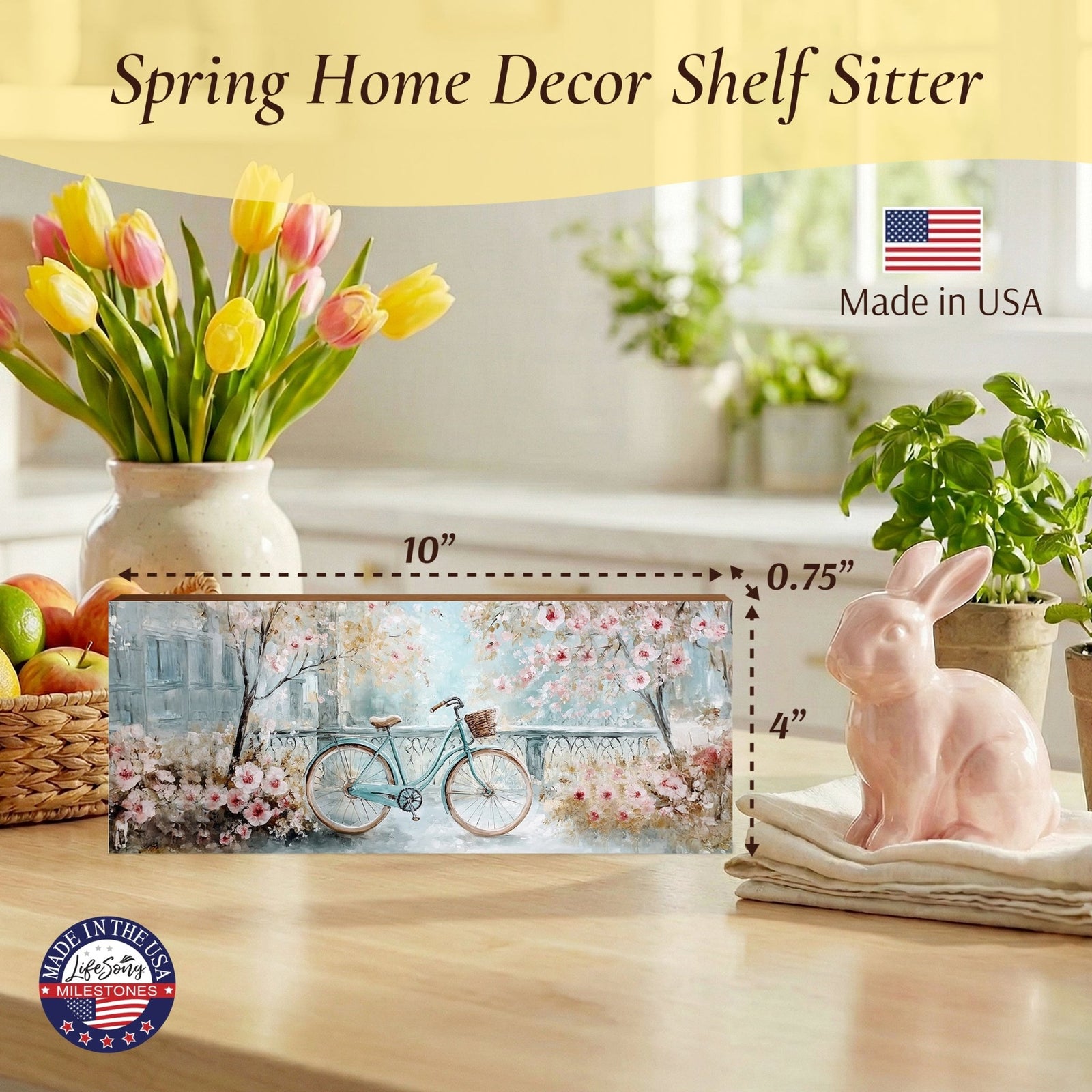 Spring Bike Shelf Sitter - Rustic Wooden Home Décor for Farmhouse & Seasonal Display - LifeSong Milestones