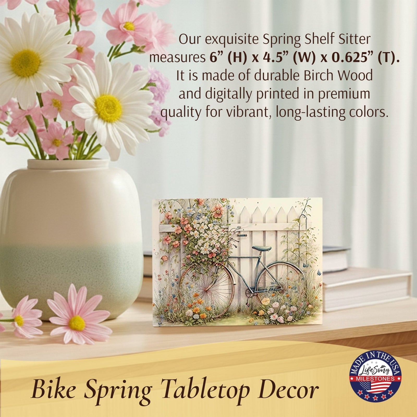 Spring Bike Shelf Sitter - Rustic Wooden Home Décor for Farmhouse & Seasonal Display - LifeSong Milestones