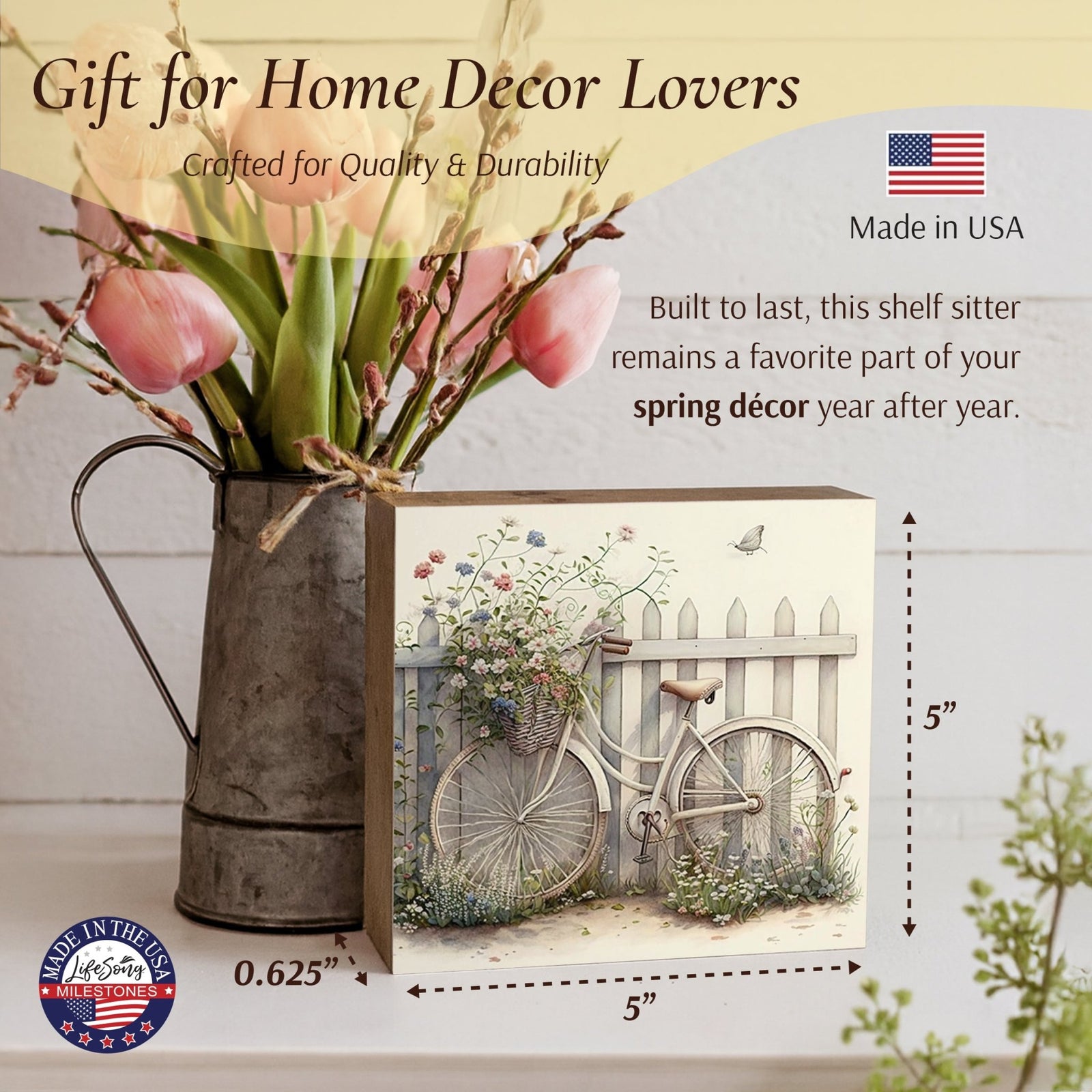 Spring Bike Shelf Sitter - Rustic Wooden Home Décor for Farmhouse & Seasonal Display - LifeSong Milestones