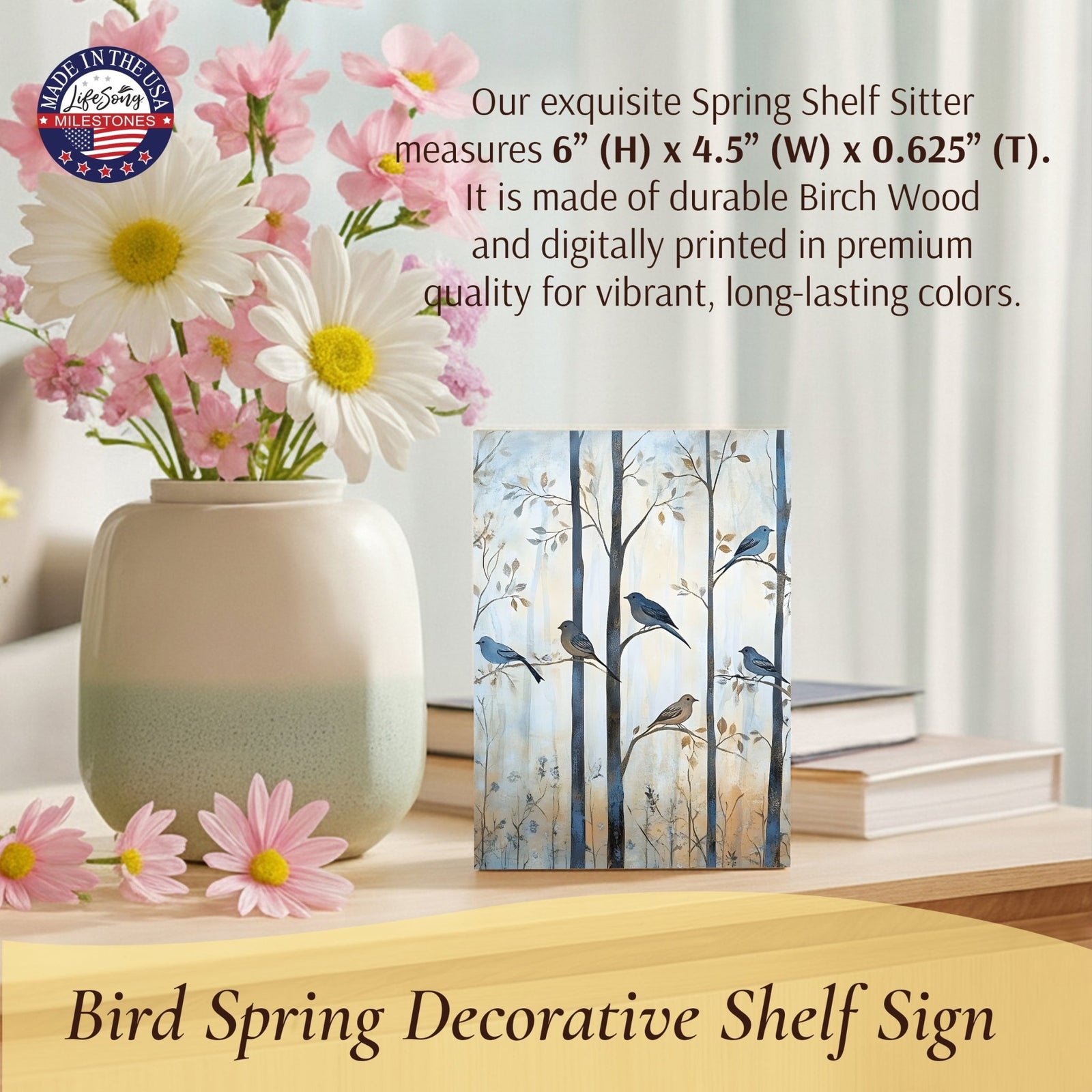 Spring Bird Tabletop Décor — Handcrafted Wood Shelf Sitter for Home & Mantel Display - LifeSong Milestones