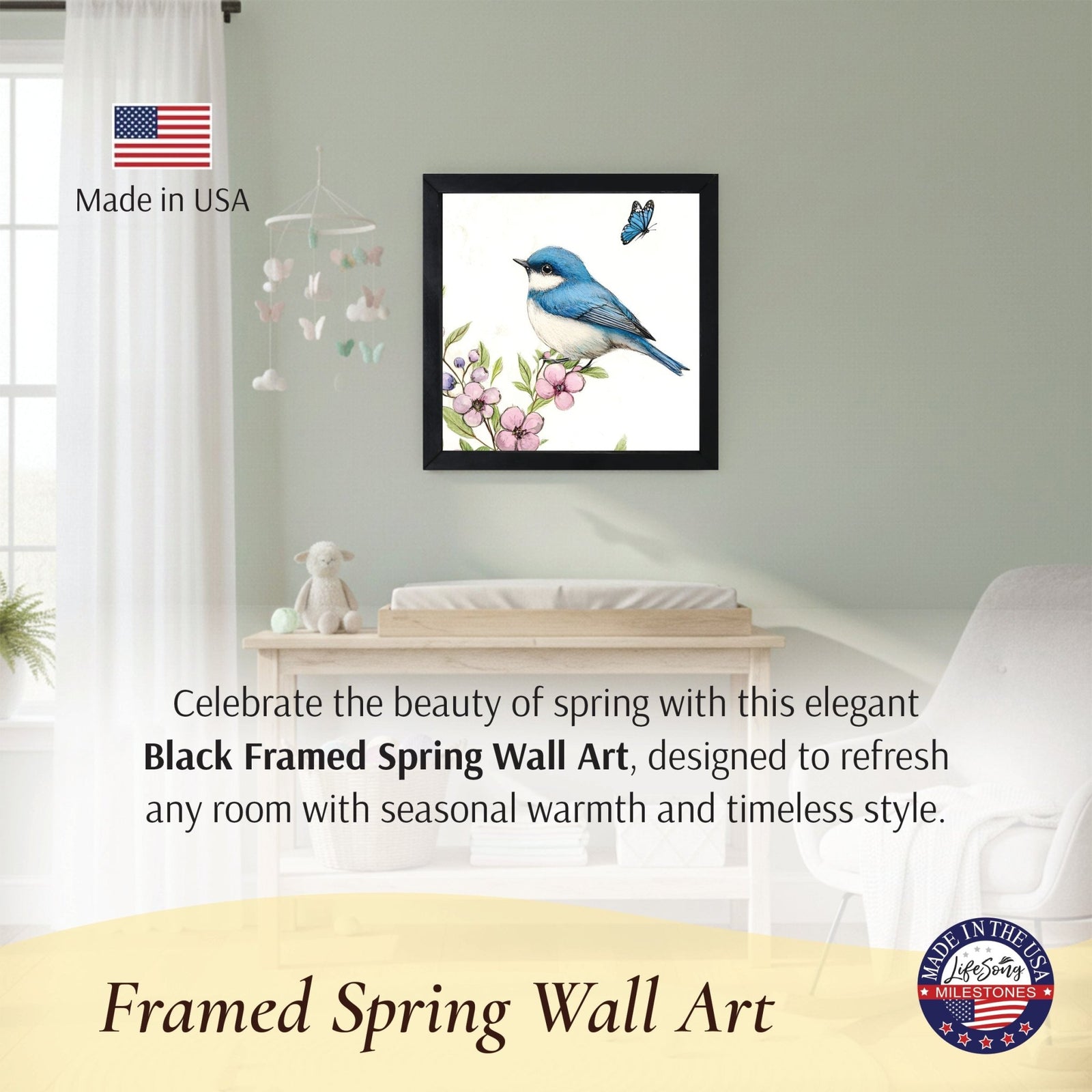 Spring Bird Wall Art for Home — 20x20 Handcrafted Framed Wood Sign | Farmhouse Nature Décor - LifeSong Milestones