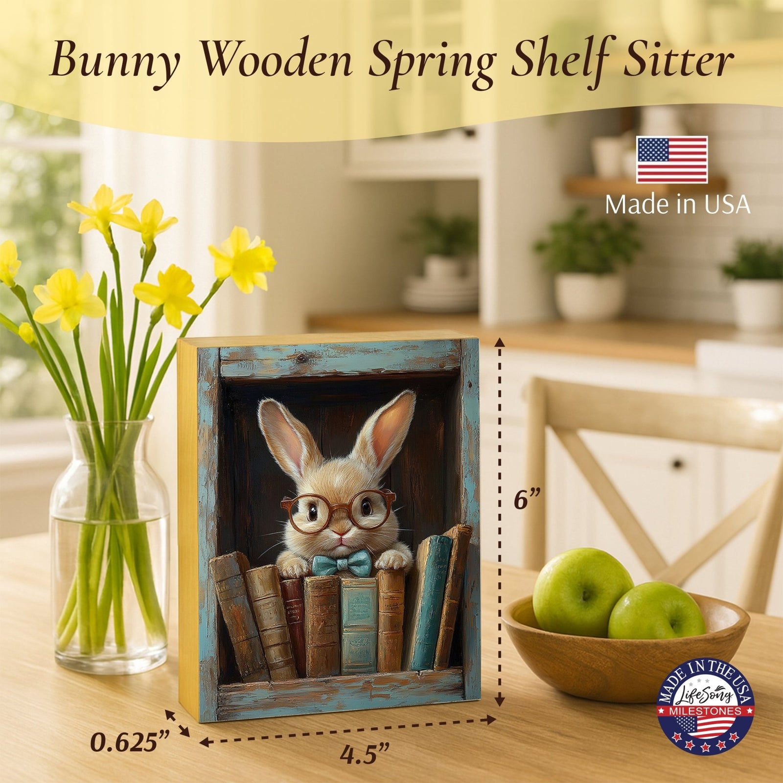 Spring Bunny Shelf Sitter 4.5x6 — Handcrafted Birch Wood Easter Shelf Décor | Bunny Gift for Her - LifeSong Milestones