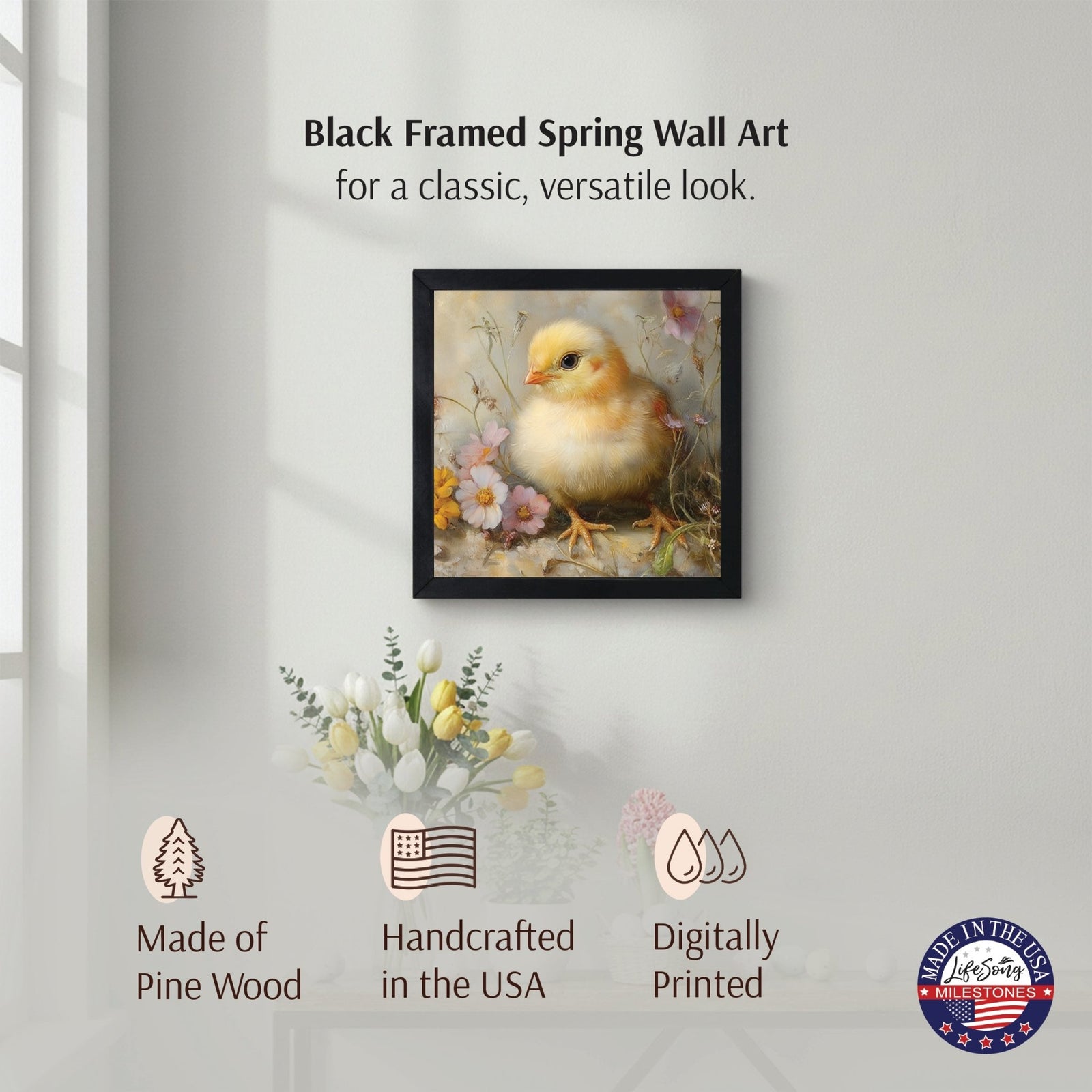 Spring Chick Wall Art — 20x20 Handcrafted Framed Wood Sign | Easter & Spring Home Décor Gift - LifeSong Milestones