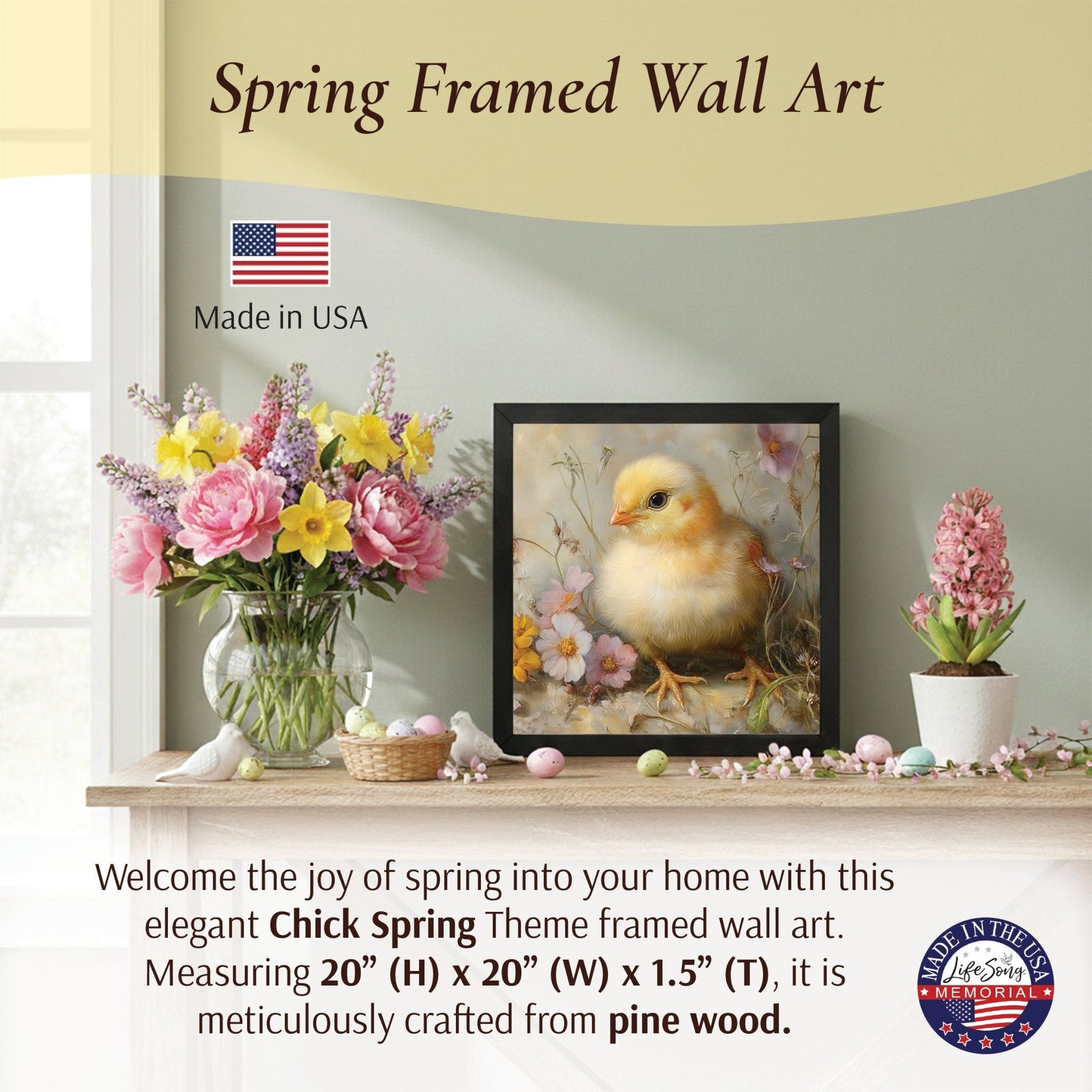 Spring Chick Wall Art — 20x20 Handcrafted Framed Wood Sign | Easter & Spring Home Décor Gift - LifeSong Milestones