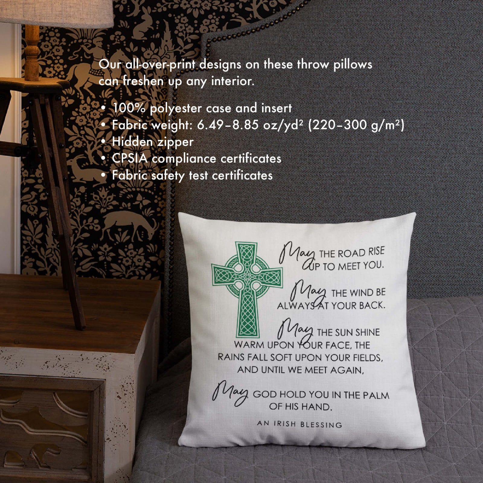 St. Patrick's Day Decorative Throw Pillow - May The Road Rise Up - LifeSong Milestones