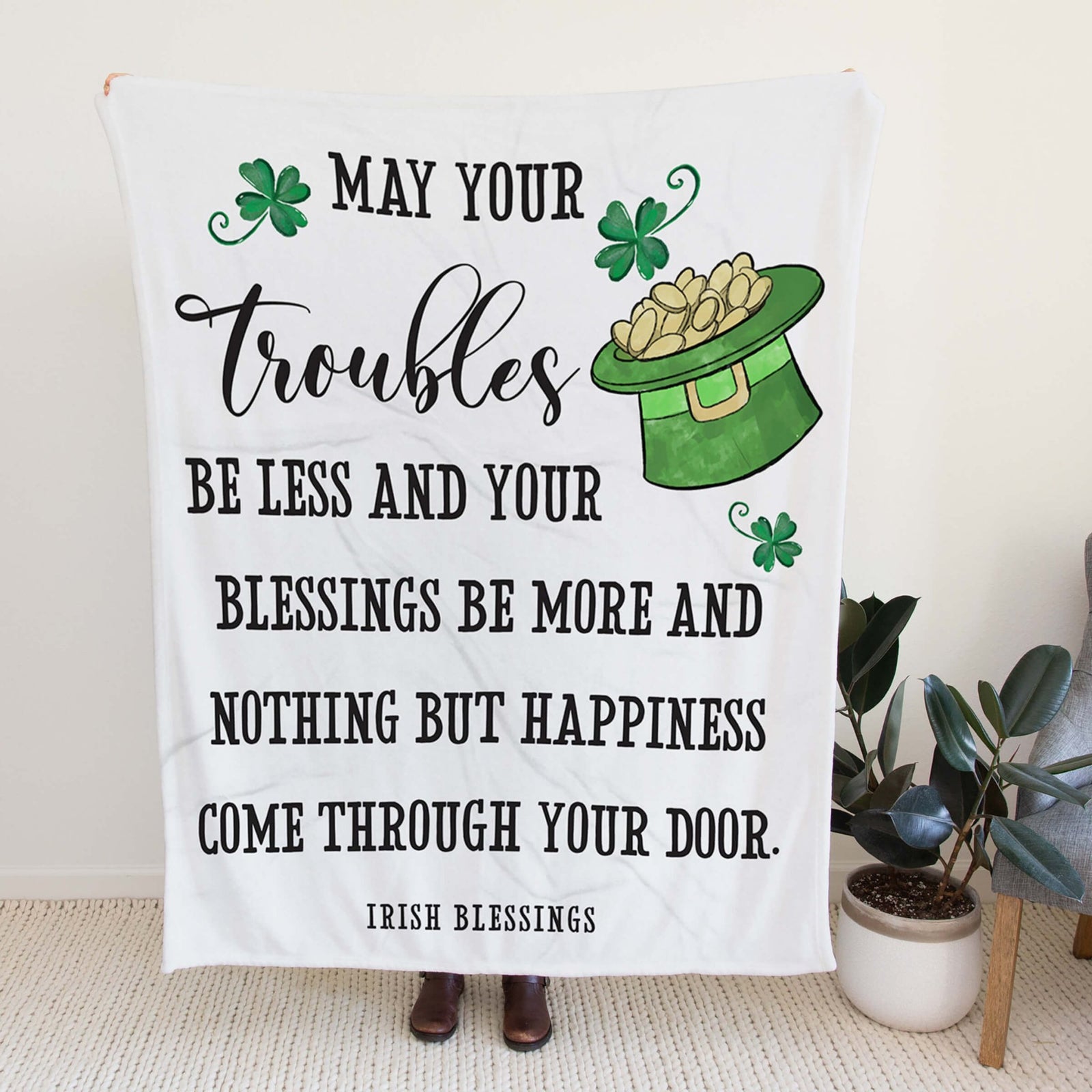 St. Patrick's Day Inspirational Soft And Lightweight Throw Blankets For Home Decor - May Your Troubles Be Less - LifeSong Milestones