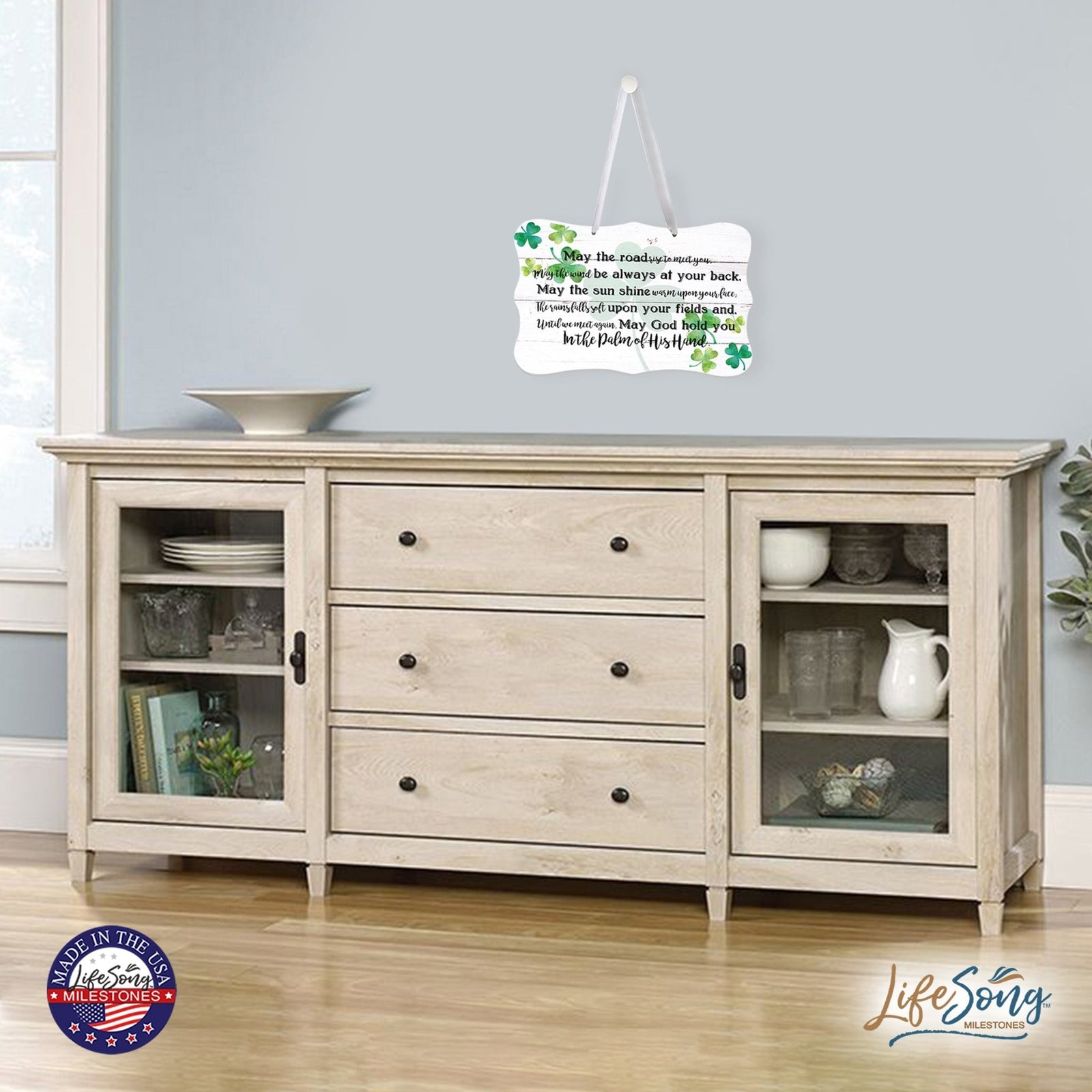 St. Patrick’s Day Irish Everyday Distressed Ribbon Wall Sign 8x12 - May The Road Rise To - LifeSong Milestones