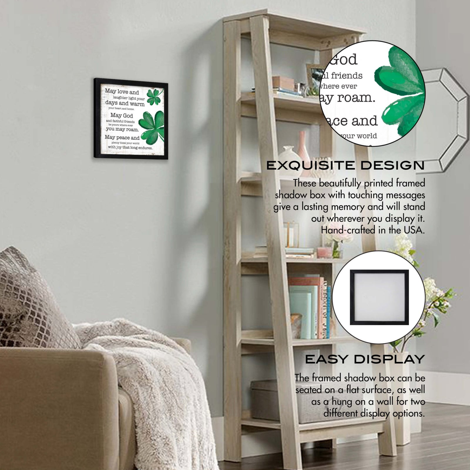 St. Patrick's Day Wooden Framed Shadow Box | Irish Blessing Modern Family Home Décorations - LifeSong Milestones