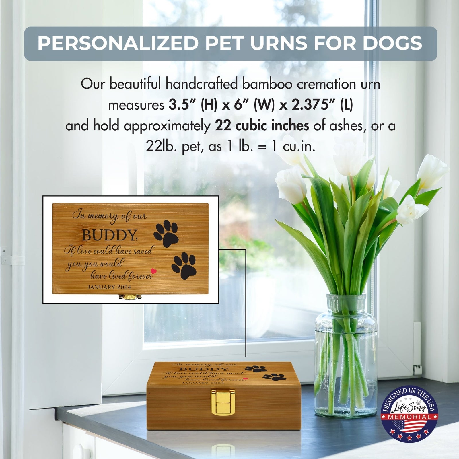 Sustainable Bamboo Cremation Urn for Pet Ashes – Biodegradable Memorial Keepsake - If Love Could - LifeSong Milestones