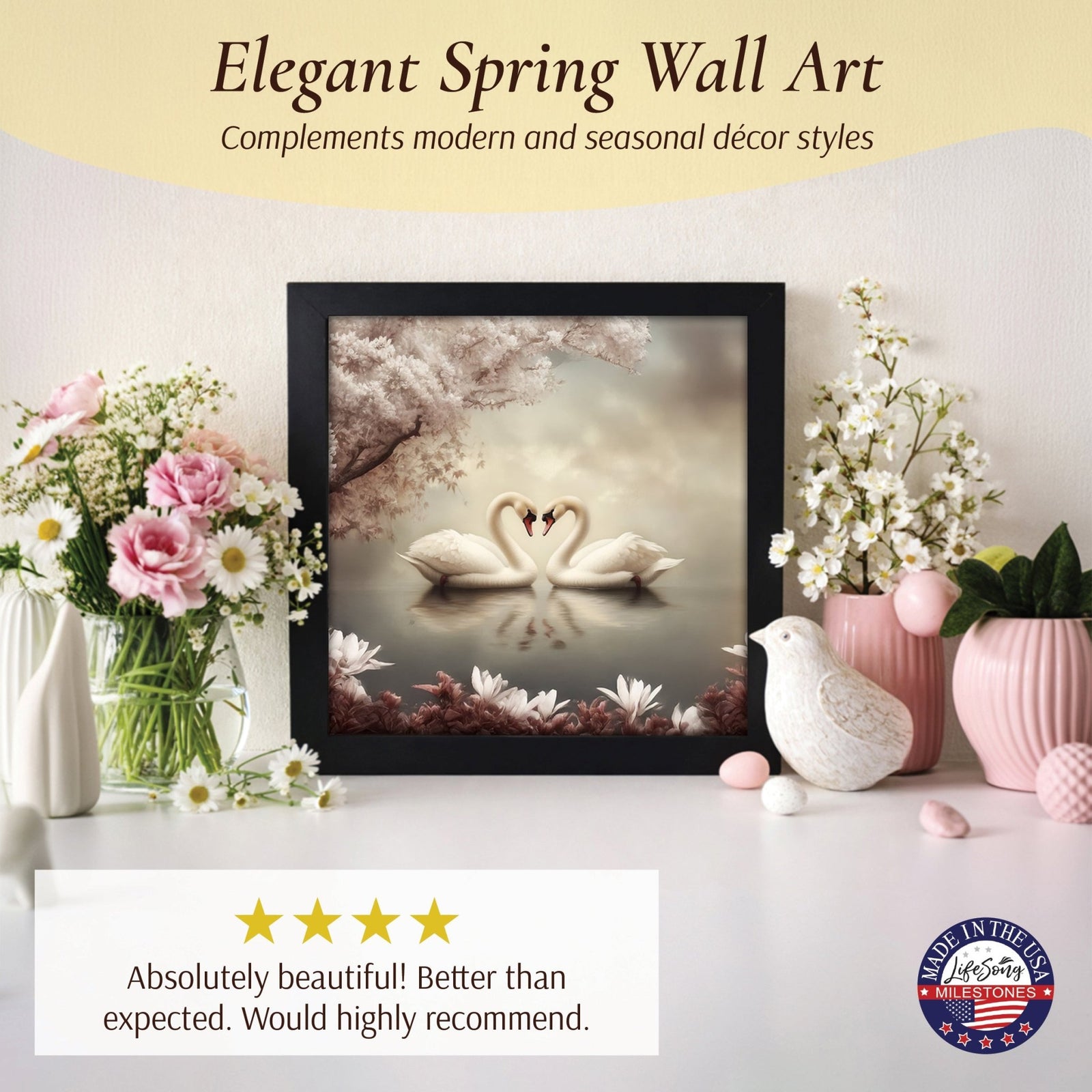 Swan Wall Art for Home — 20x20 Handcrafted Framed Wood Sign | Elegant Nature Décor Gift - LifeSong Milestones