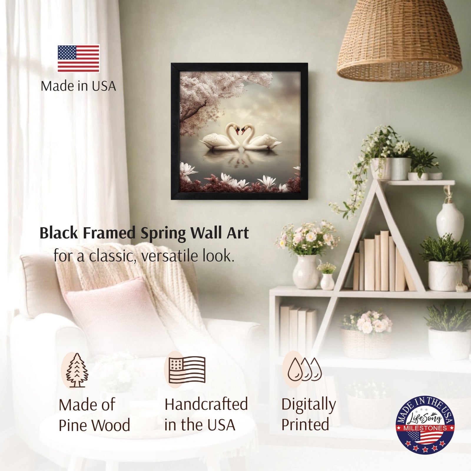 Swan Wall Art for Home — 20x20 Handcrafted Framed Wood Sign | Elegant Nature Décor Gift - LifeSong Milestones