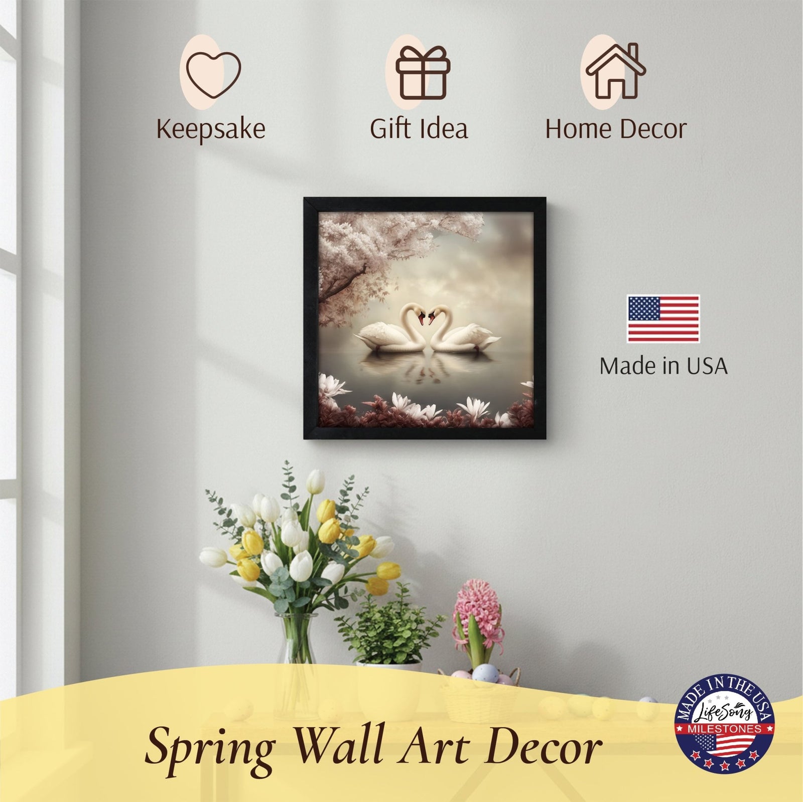 Swan Wall Art for Home — 20x20 Handcrafted Framed Wood Sign | Elegant Nature Décor Gift - LifeSong Milestones