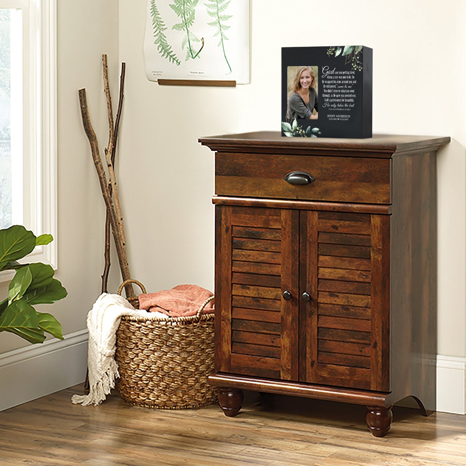 Timeless Human Memorial Shadow Box Photo Urn in Black - God Saw You Getting Tired - LifeSong Milestones