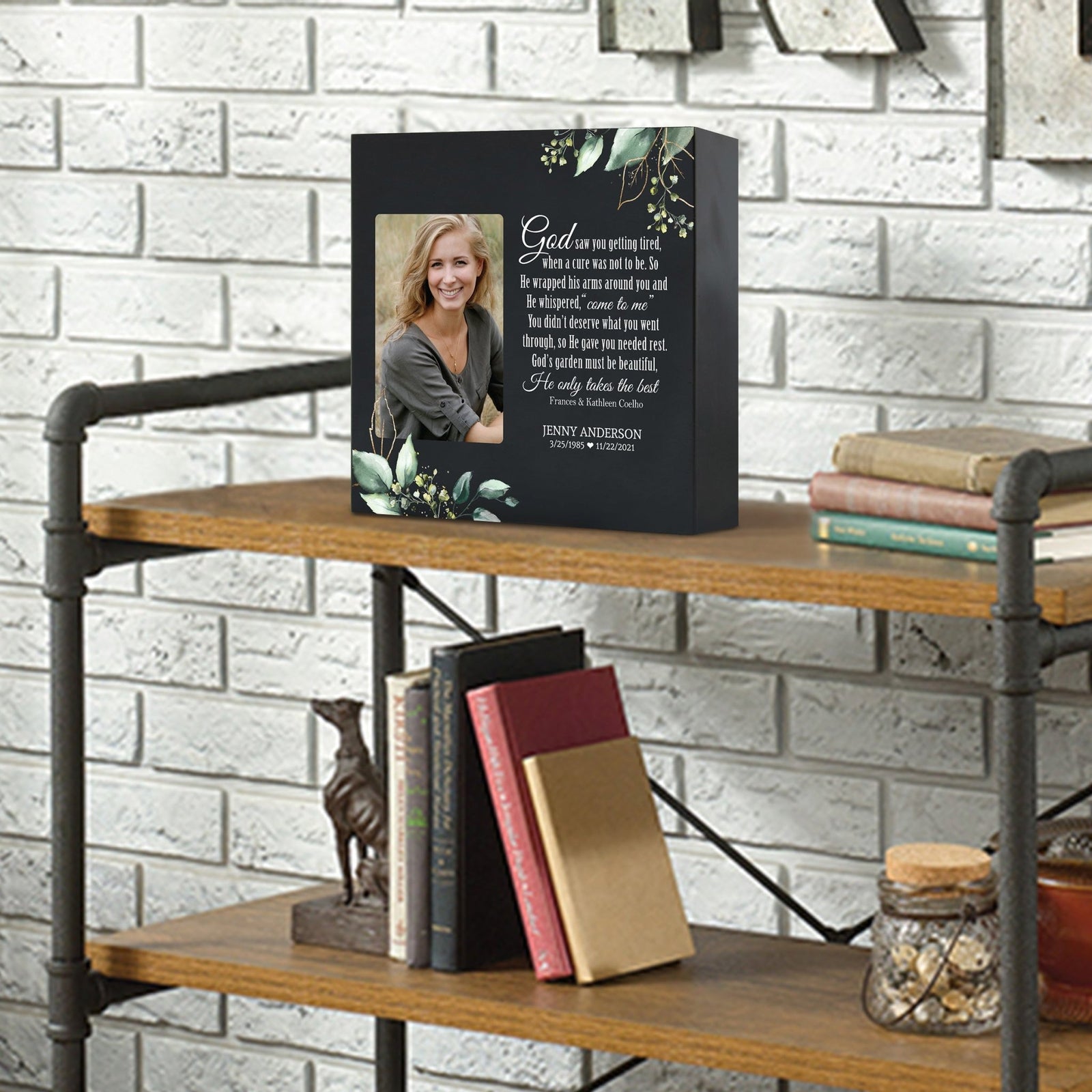 Timeless Human Memorial Shadow Box Photo Urn in Black - God Saw You Getting Tired - LifeSong Milestones