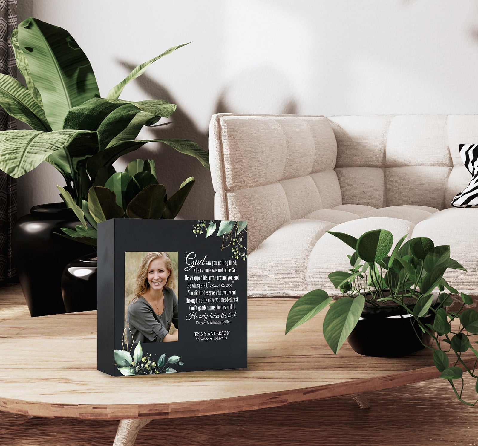 Timeless Human Memorial Shadow Box Photo Urn in Black - God Saw You Getting Tired - LifeSong Milestones