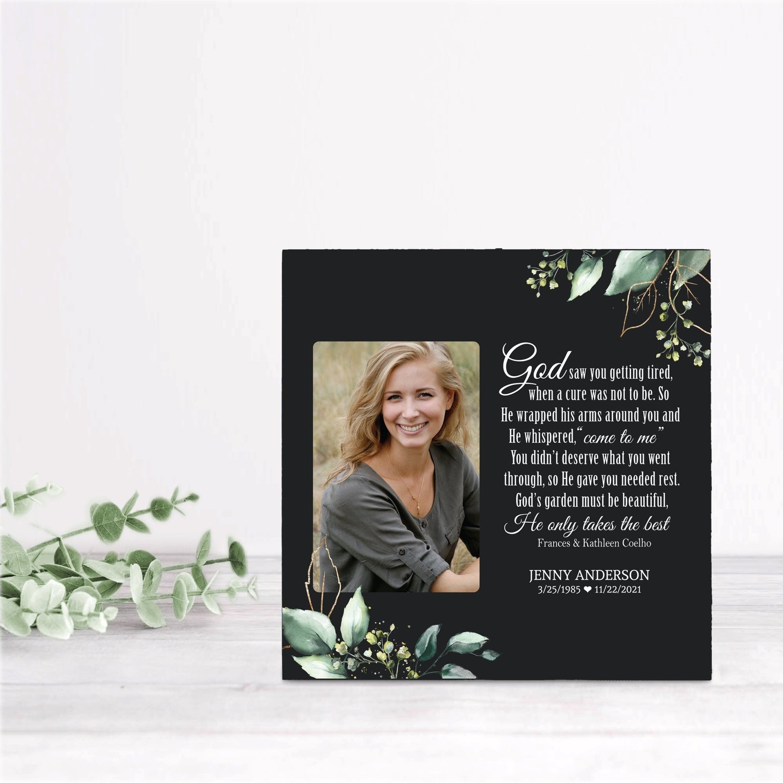 Timeless Human Memorial Shadow Box Photo Urn in Black - God Saw You Getting Tired - LifeSong Milestones