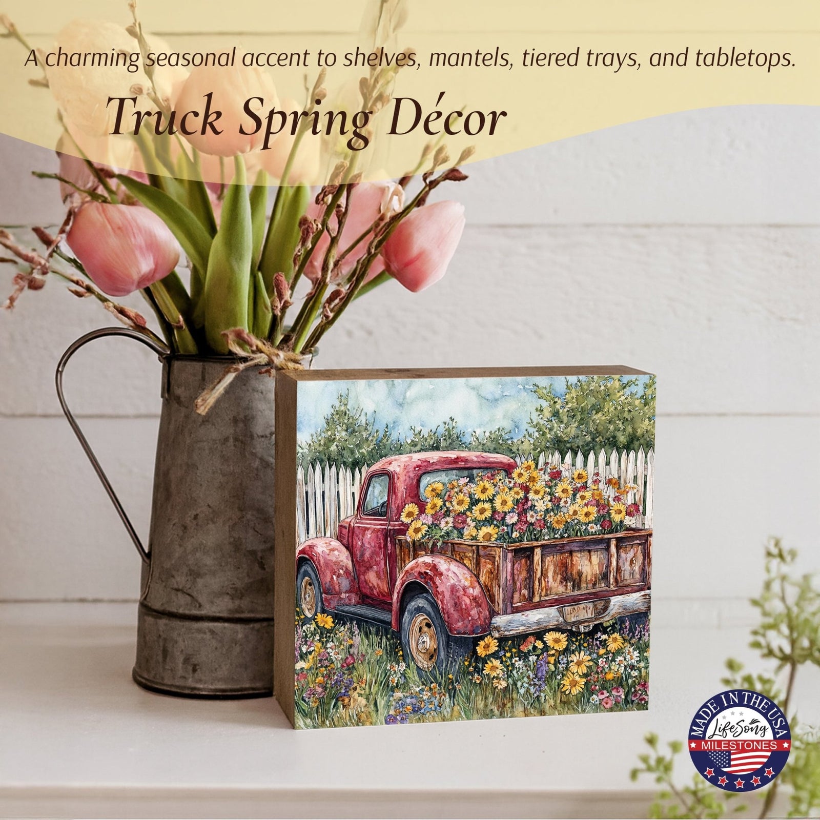 Truck Shelf Sitter 5x5 — Square Birch Wood Farmhouse Décor for Tiered Tray & Shelf | Truck Gift - LifeSong Milestones