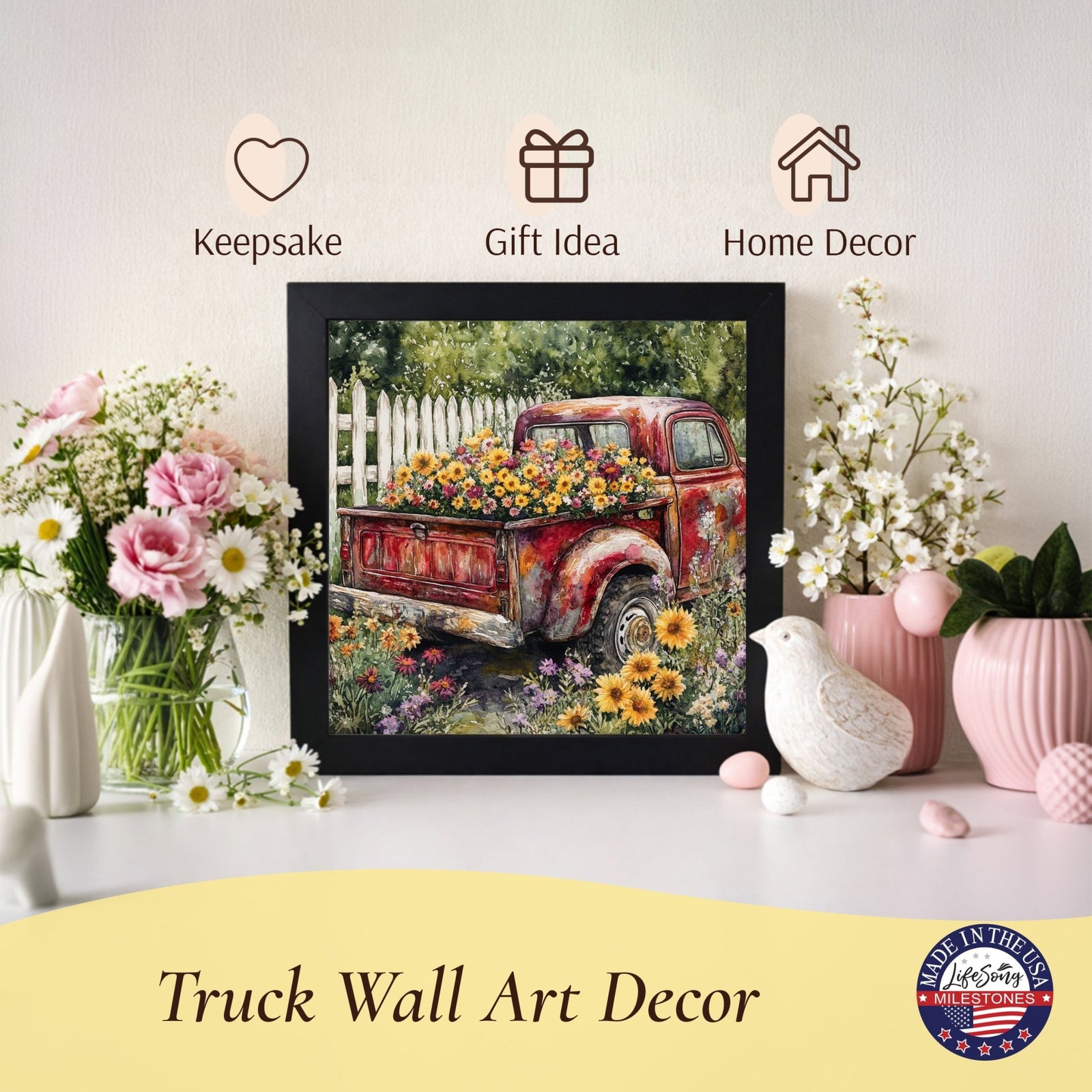 Truck Wall Art for Home — 20x20 Handcrafted Framed Wood Sign | Farmhouse Décor Gift for Truck Lovers - LifeSong Milestones