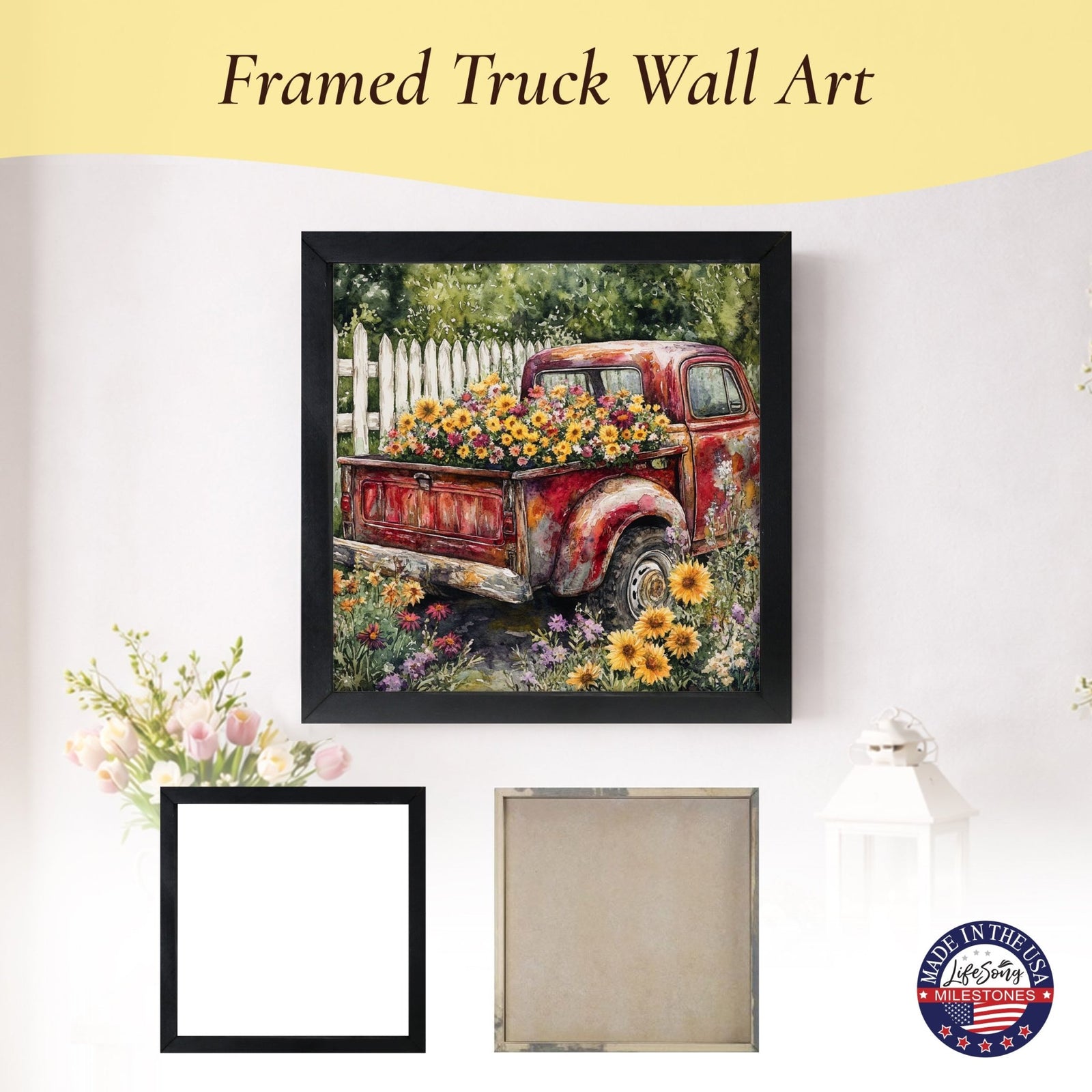 Truck Wall Art for Home — 20x20 Handcrafted Framed Wood Sign | Farmhouse Décor Gift for Truck Lovers - LifeSong Milestones