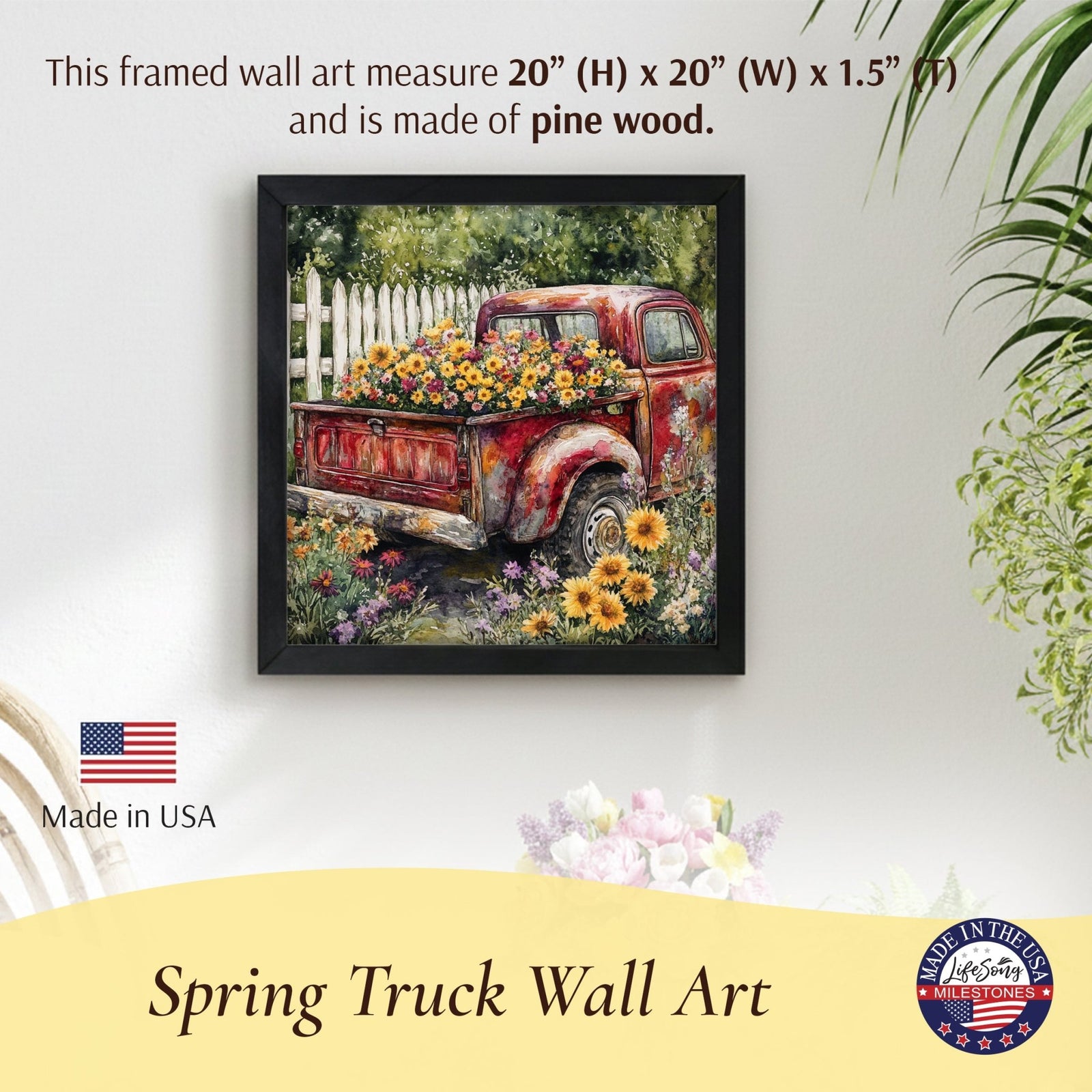 Truck Wall Art for Home — 20x20 Handcrafted Framed Wood Sign | Farmhouse Décor Gift for Truck Lovers - LifeSong Milestones