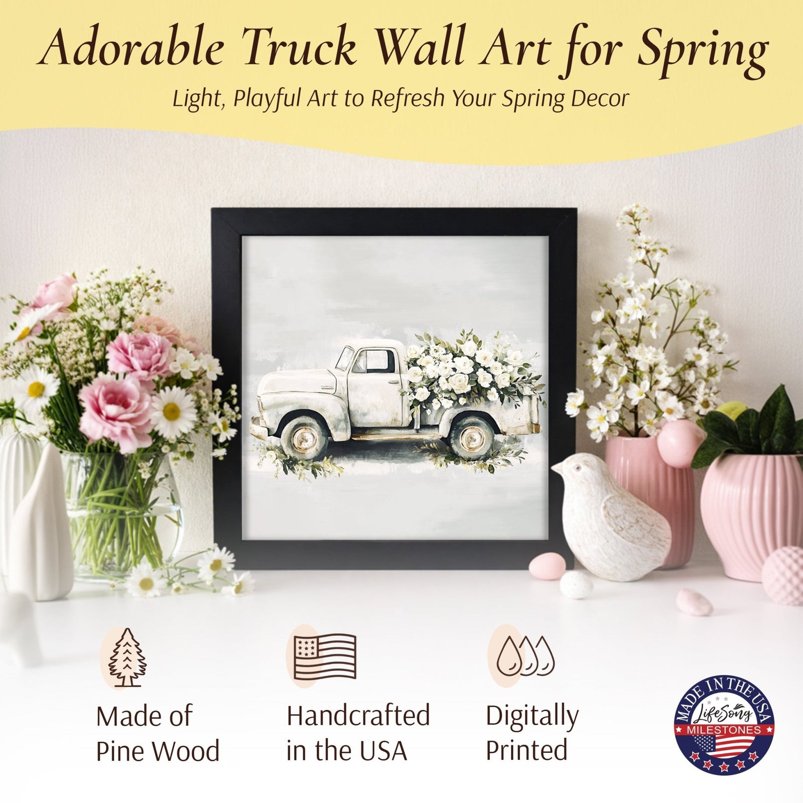 Truck Wall Art for Home — 20x20 Handcrafted Framed Wood Sign | Farmhouse Décor Gift for Truck Lovers - LifeSong Milestones