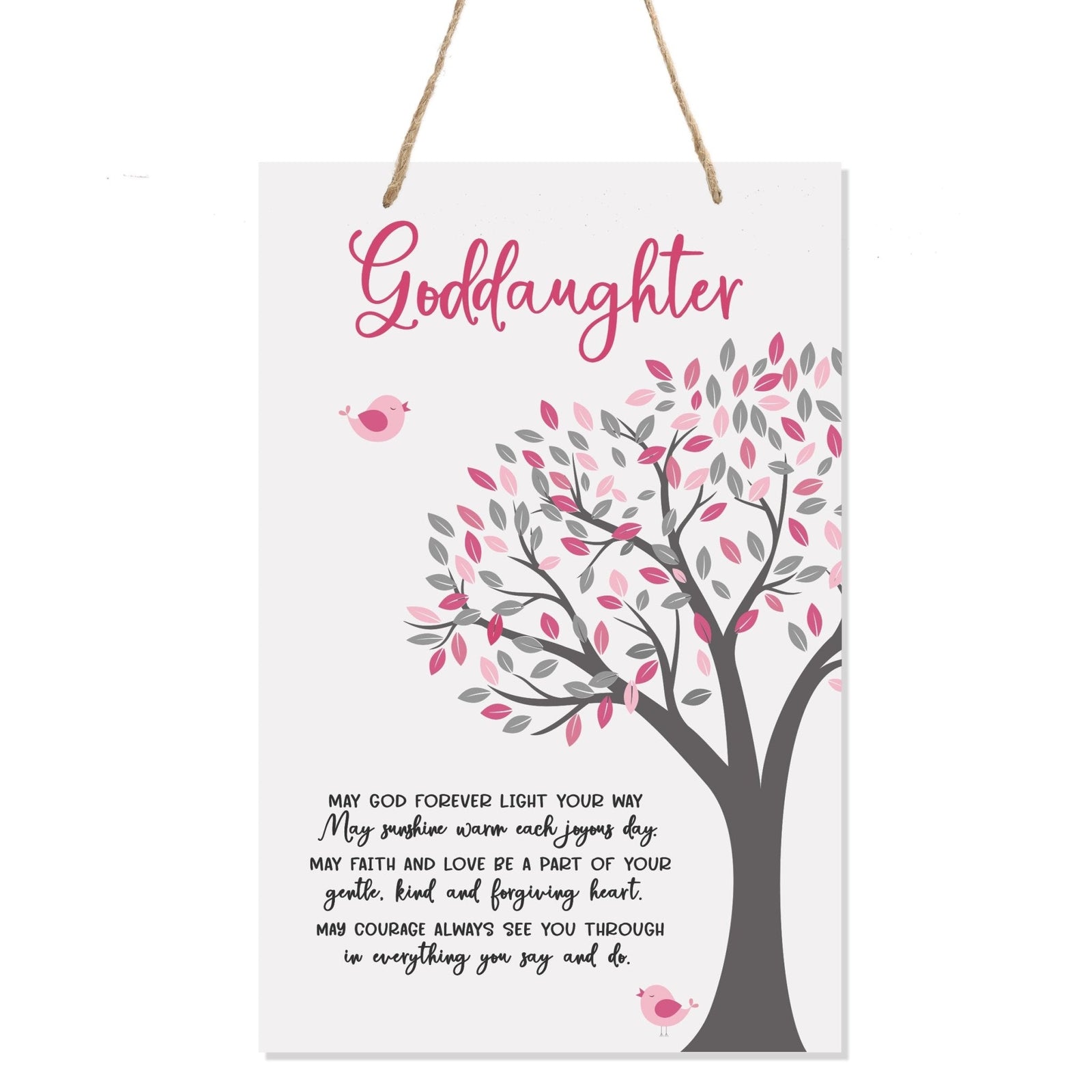 Wall Hanging Rope Signs Baptism Gifts for Girls - Goddaughter May God Forever Light - LifeSong Milestones