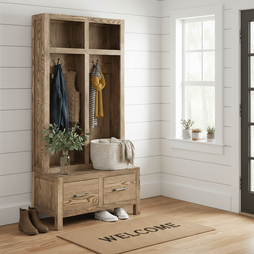 Washington Wooden Hall Tree Bench - Entryway Organizer with Shoe Storage, Coat Rack & Seating for Mudroom - LifeSong Milestones