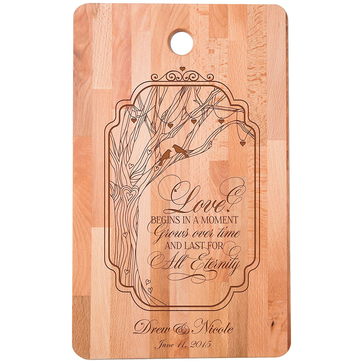 Wedding Anniversary Personalized Bamboo Cutting Board - Love Begins - LifeSong Milestones