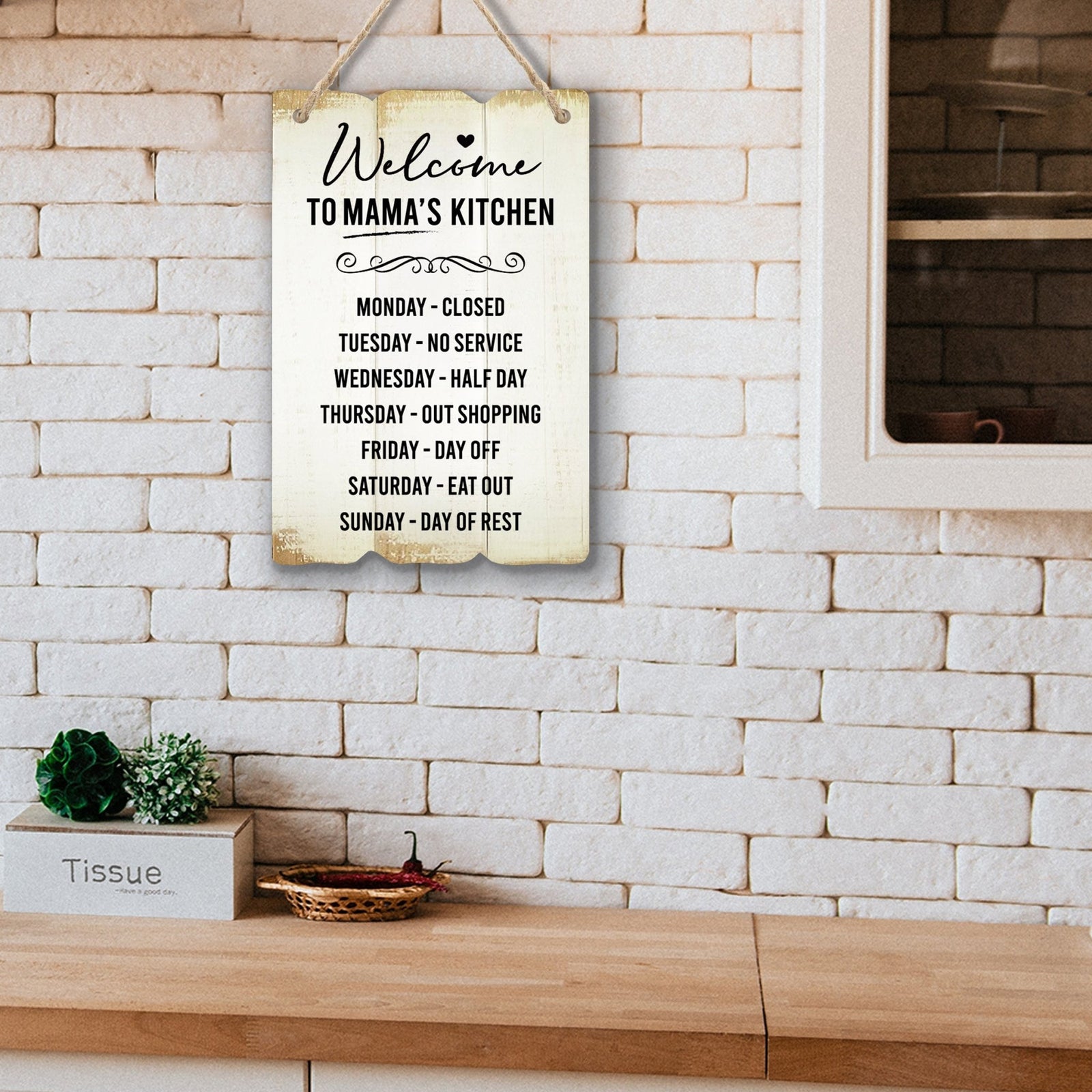 Welcome Mama’s Kitchen Inspirational Wooden Wall Hanging Shaped Rope Sign Kitchen Home Décor - LifeSong Milestones