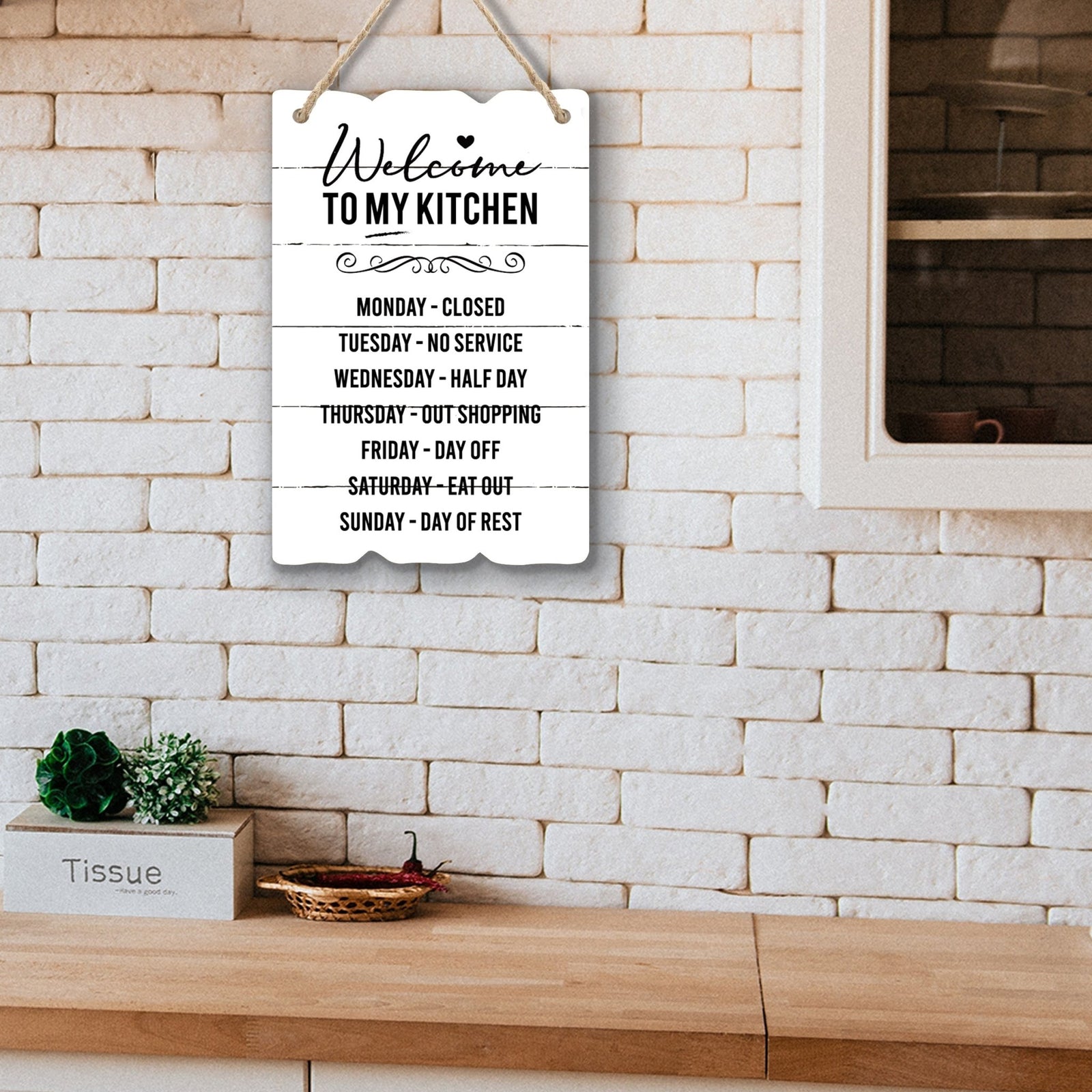 Welcome My Kitchen Inspirational Wooden Wall Hanging Shaped Rope Sign Kitchen Home Décor - LifeSong Milestones