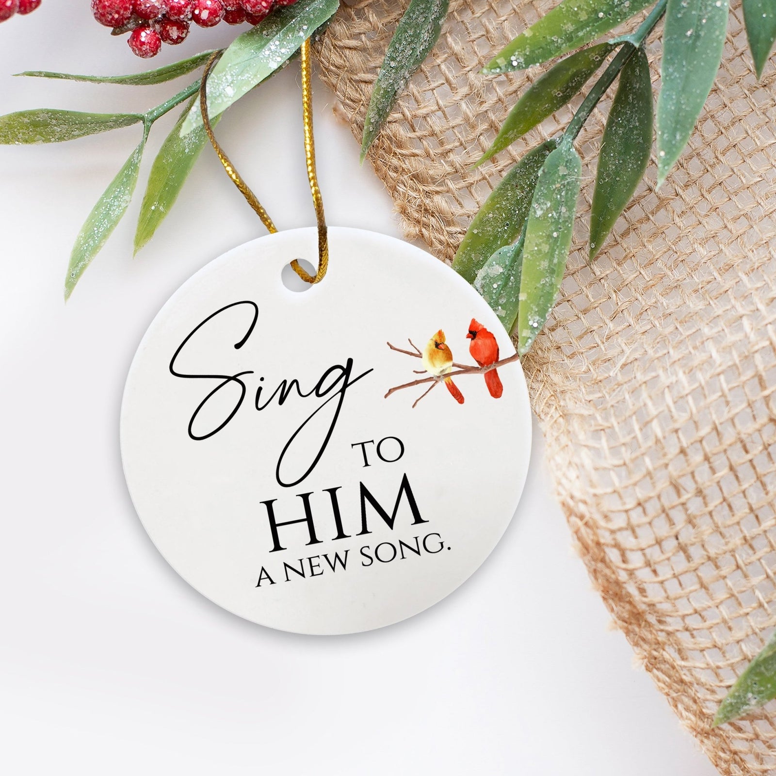 White Ceramic Cardinal Ornament With Everyday Verses Gift Ideas - Sing To Him - LifeSong Milestones