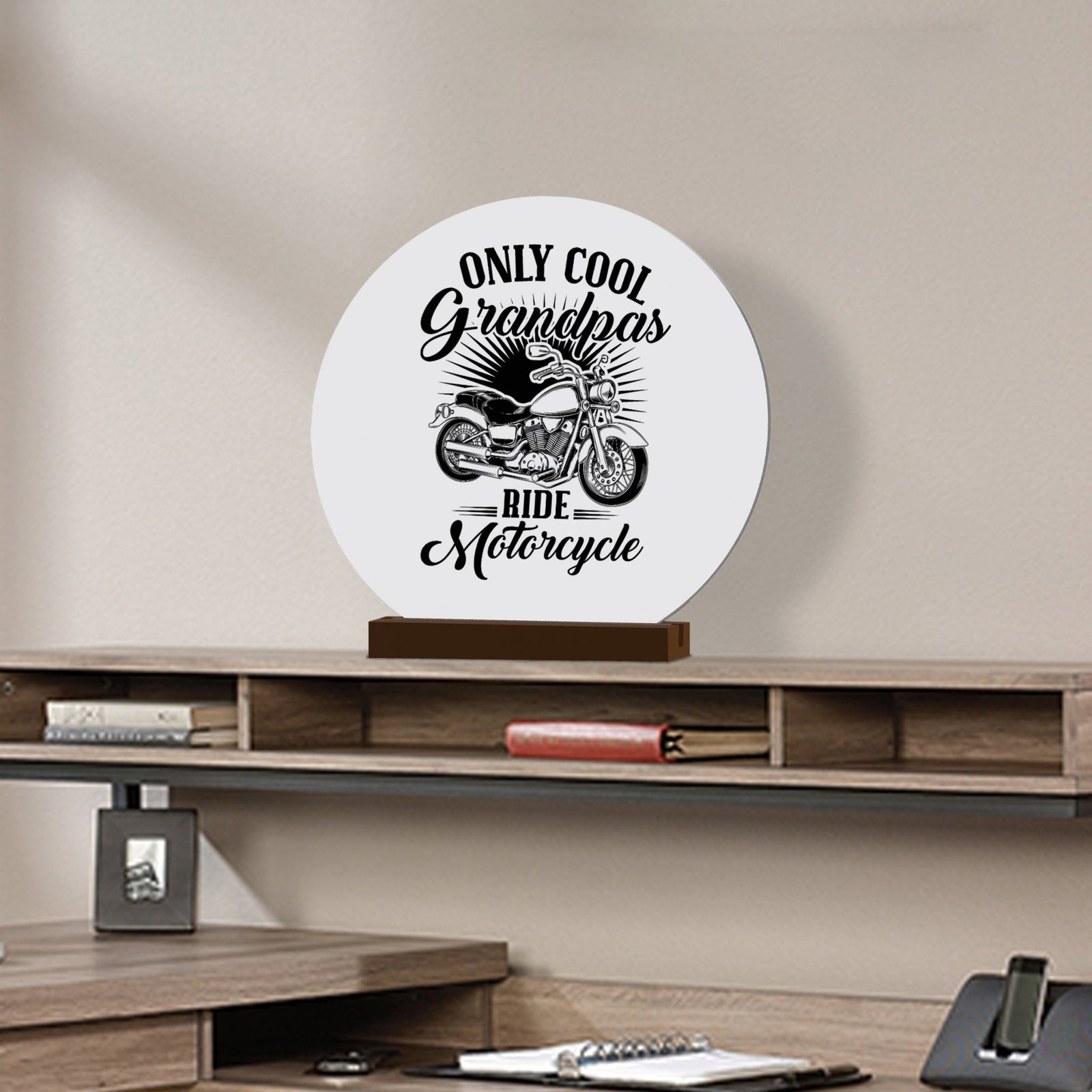 White Round Sign With Wooden Base For Grandparents Gift Ideas - Only Cool Grandpas - LifeSong Milestones
