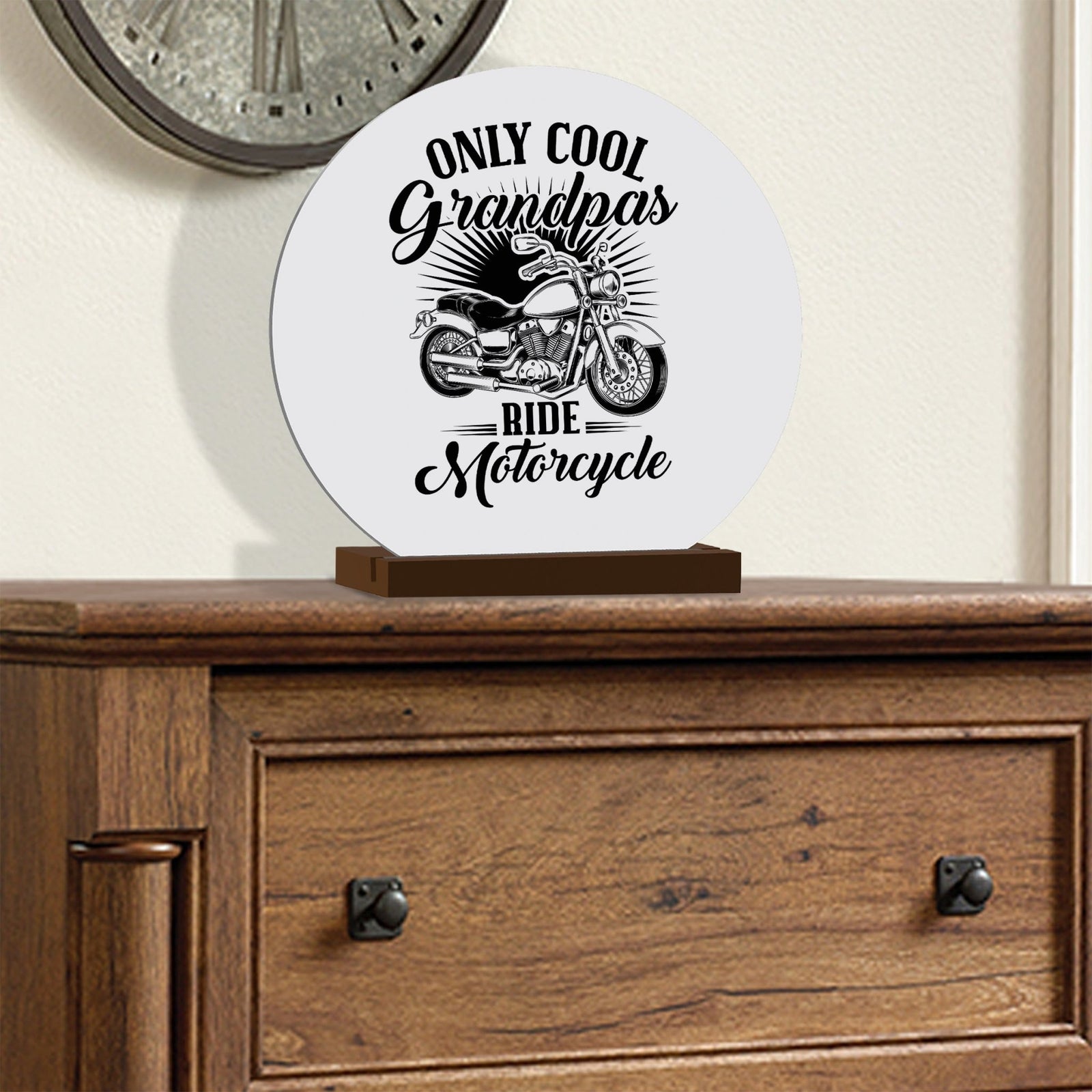 White Round Sign With Wooden Base For Grandparents Gift Ideas - Only Cool Grandpas - LifeSong Milestones