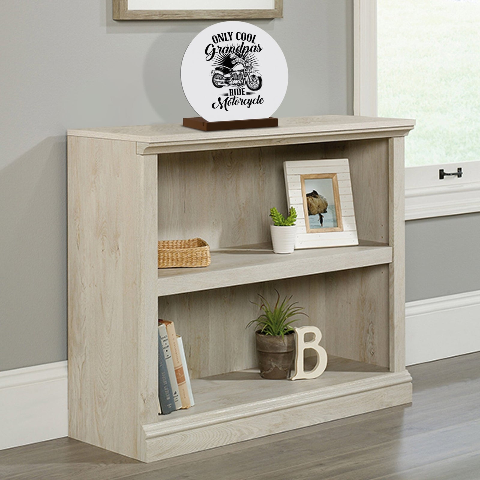 White Round Sign With Wooden Base For Grandparents Gift Ideas - Only Cool Grandpas - LifeSong Milestones