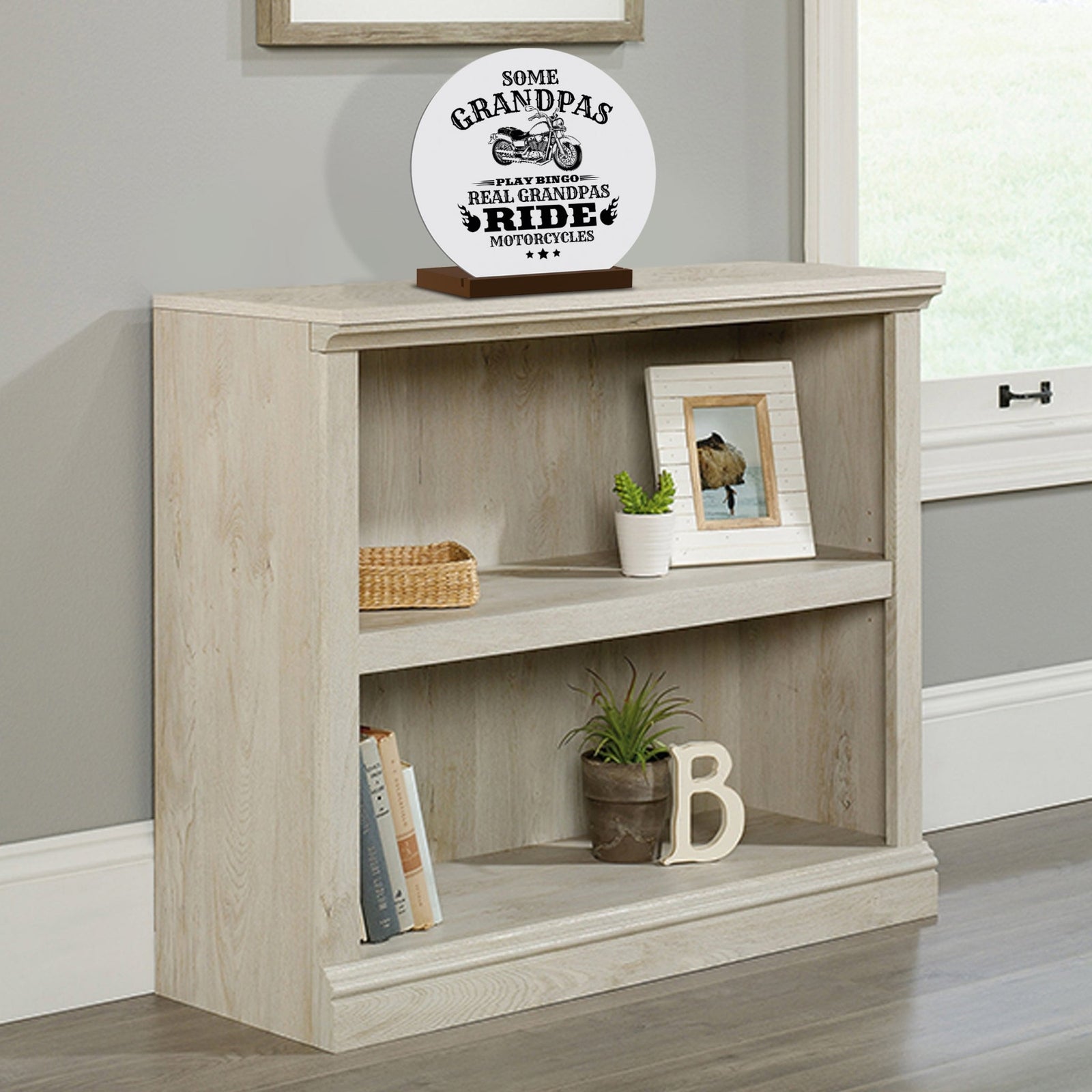 White Round Sign With Wooden Base For Grandparents Gift Ideas - Some Grandpas - LifeSong Milestones