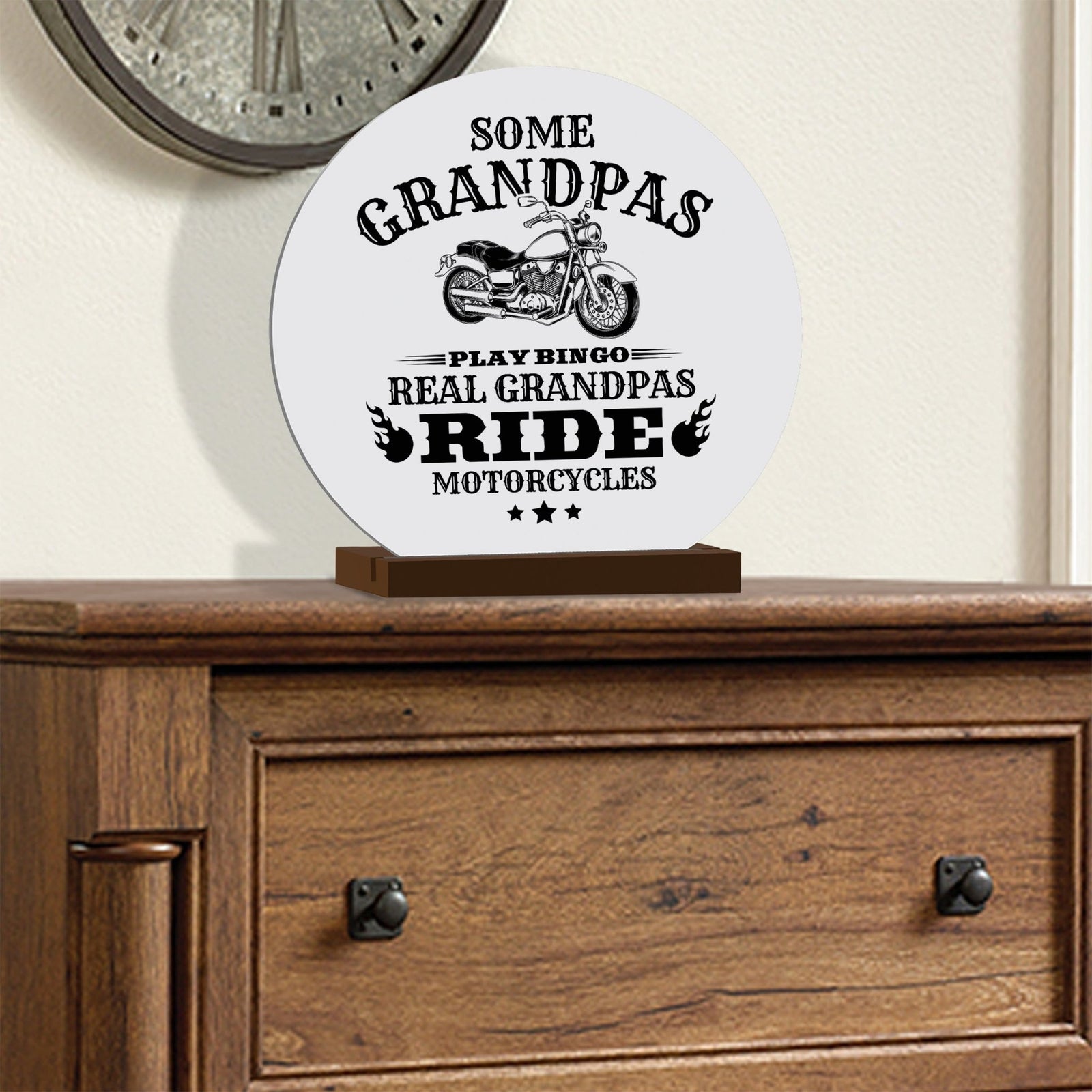 White Round Sign With Wooden Base For Grandparents Gift Ideas - Some Grandpas - LifeSong Milestones