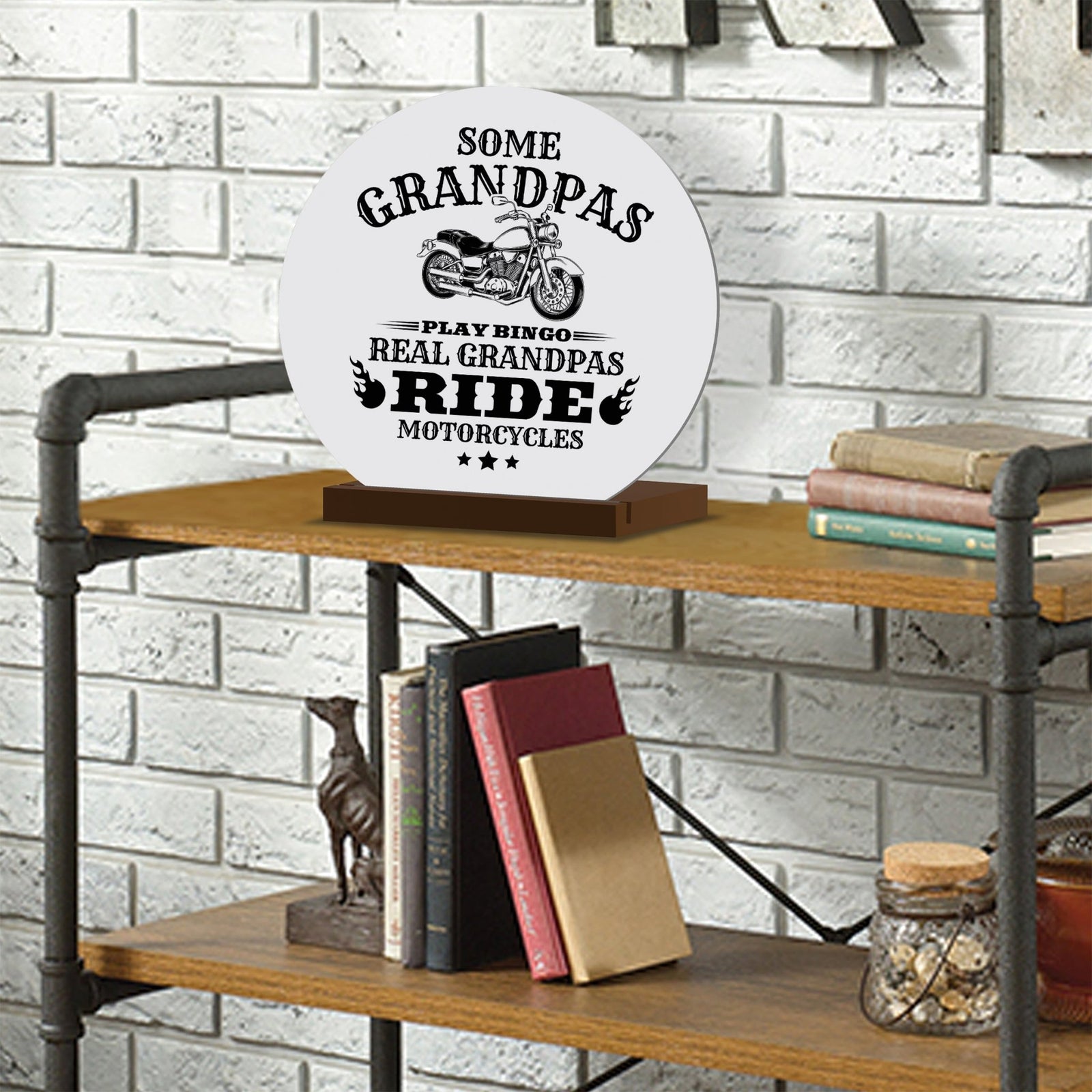 White Round Sign With Wooden Base For Grandparents Gift Ideas - Some Grandpas - LifeSong Milestones