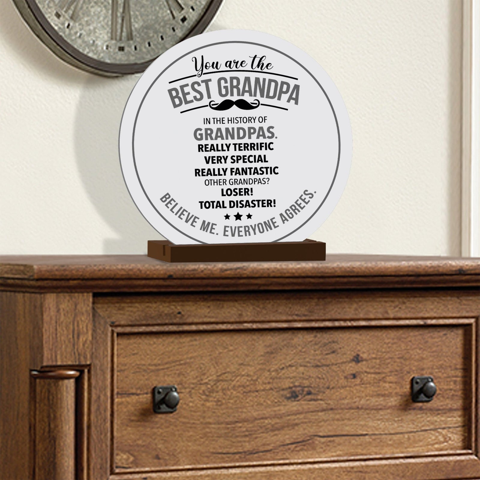 White Round Sign With Wooden Base For Grandparents Gift Ideas - You Are The Best Grandpas - LifeSong Milestones