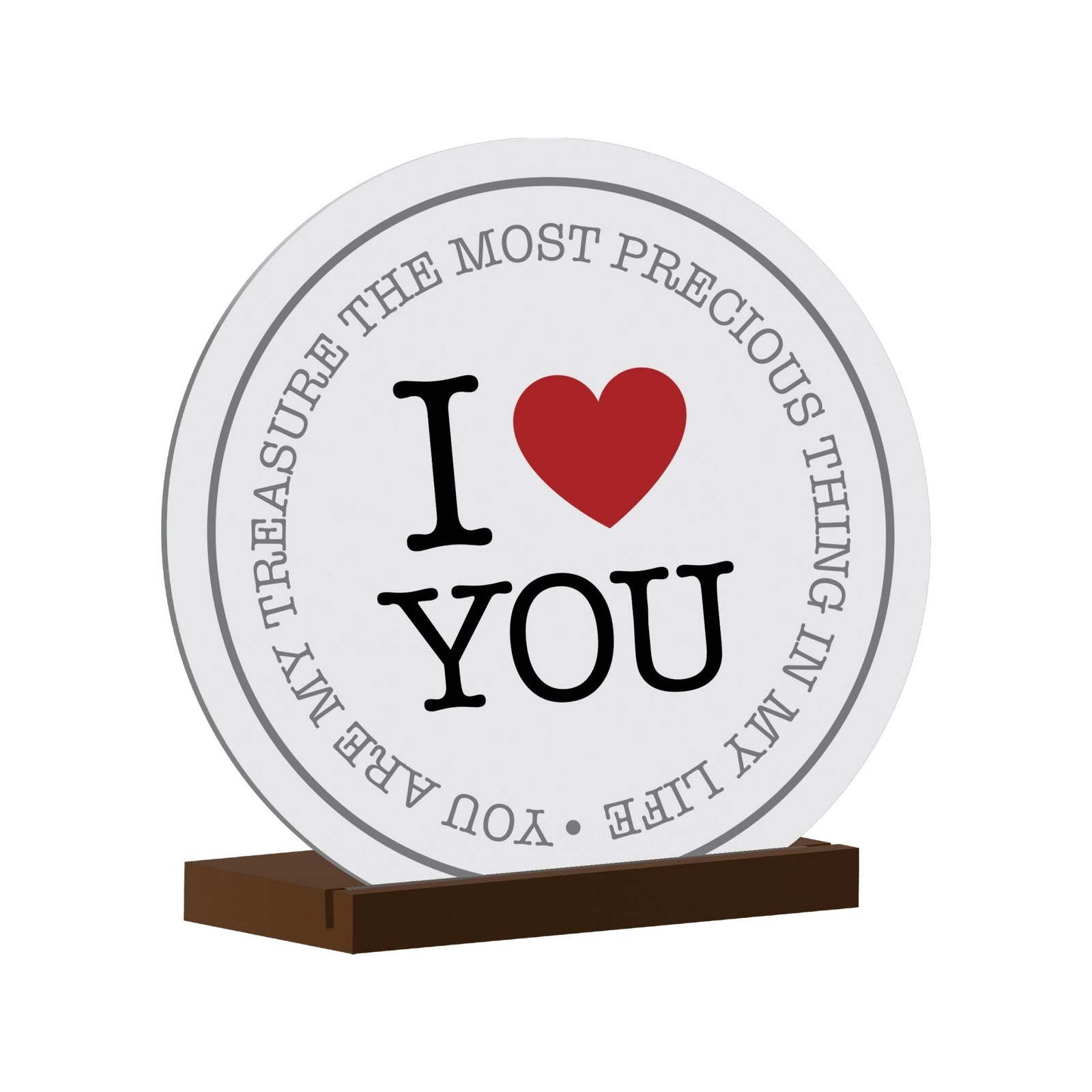 White Round Sign With Wooden Base For Husbands/Boyfriends Gift Ideas - I ♥ You - LifeSong Milestones
