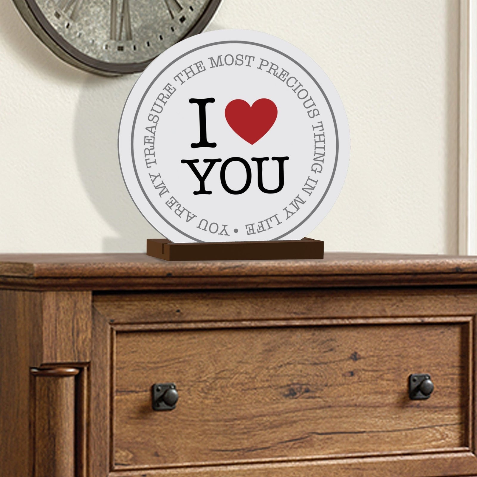 White Round Sign With Wooden Base For Husbands/Boyfriends Gift Ideas - I ♥ You - LifeSong Milestones