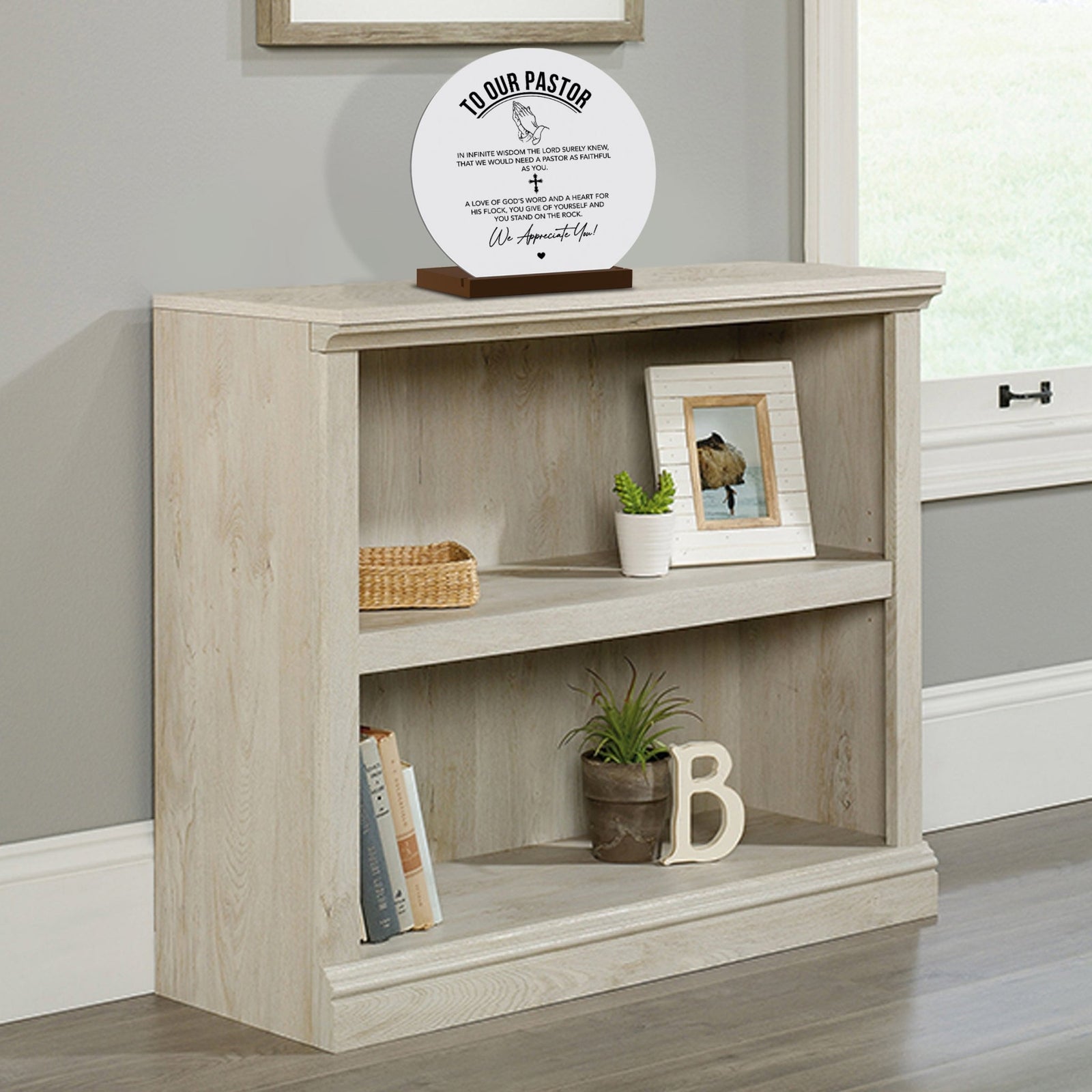 White Round Sign With Wooden Base For Pastors Gift Ideas - To Our Pastor - LifeSong Milestones