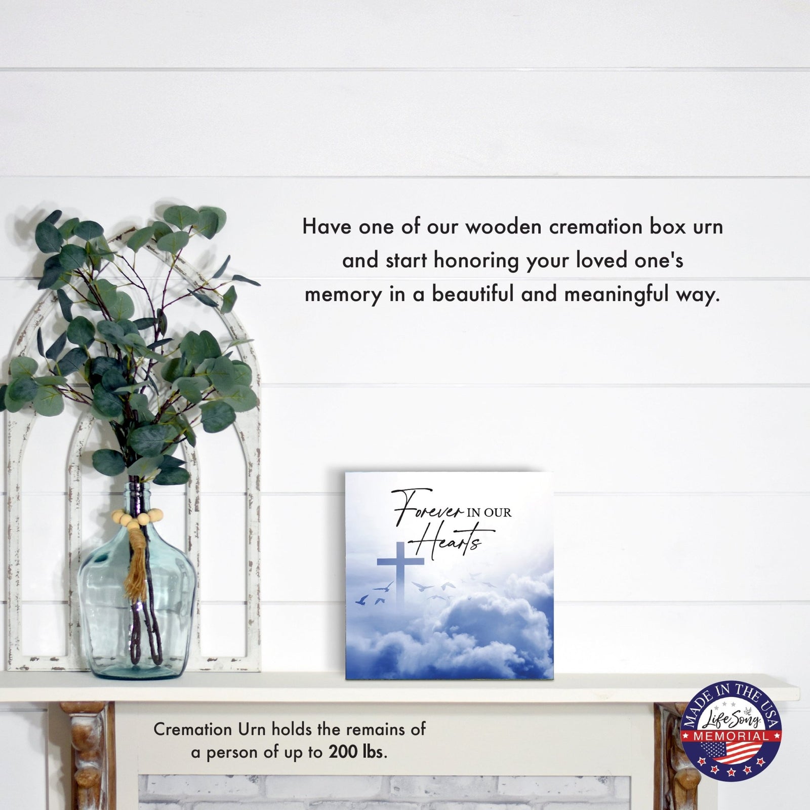 Wood Cremation Urn – “Forever in Our Hearts” Memorial Keepsake for Human Ashes - LifeSong Milestones