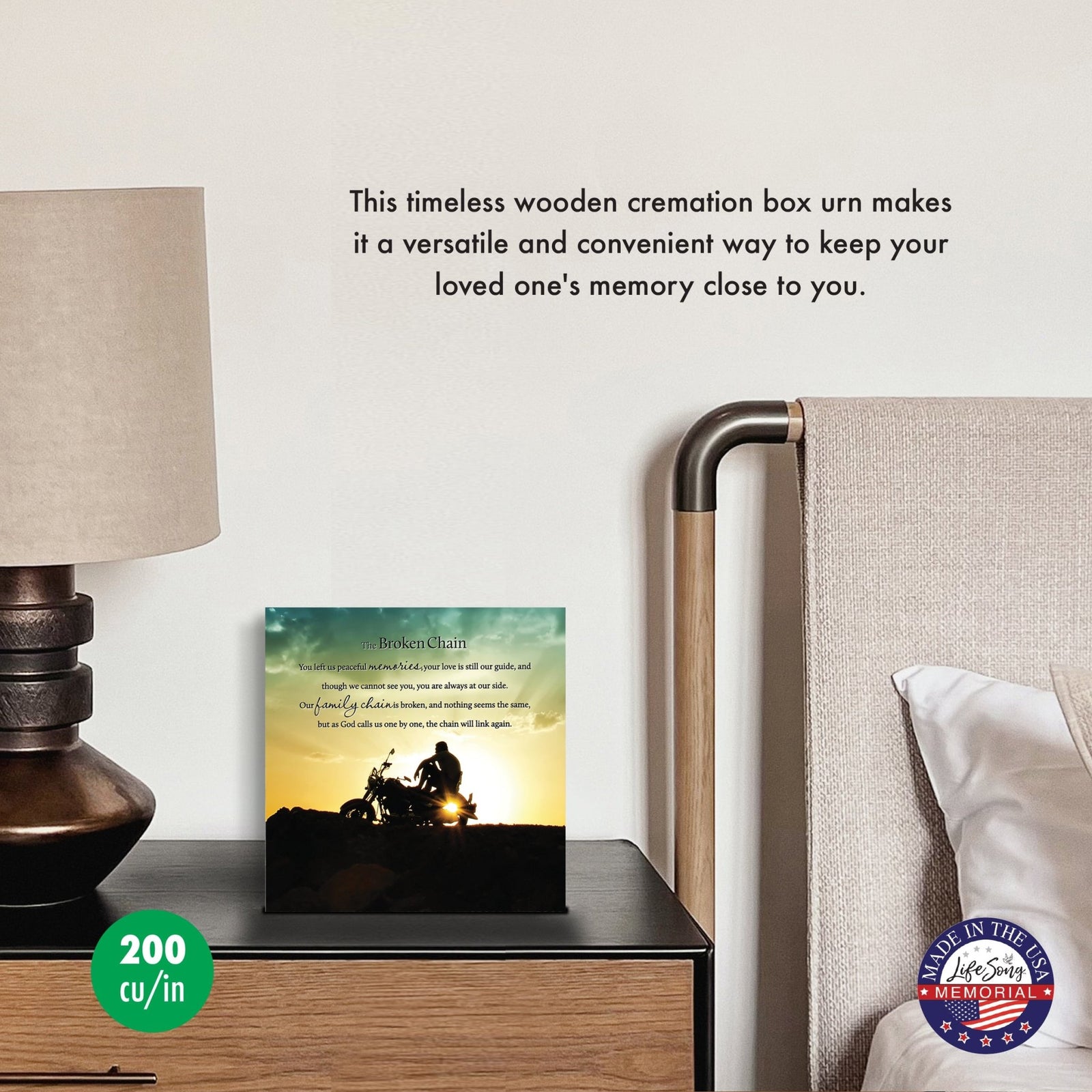 Wood Keepsake Urn for Human Ashes – The Broken Chain Poem – Wooden Funeral Memorial Display - LifeSong Milestones