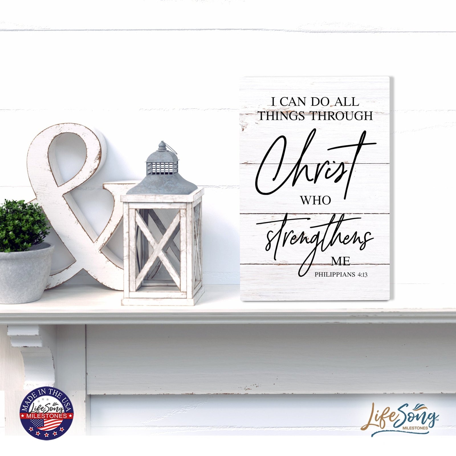 Wood Wall Sign with Inspirational Bible Verse I Can Do All Things Table Top Home Office Desk Decoration 5.5x8in - LifeSong Milestones