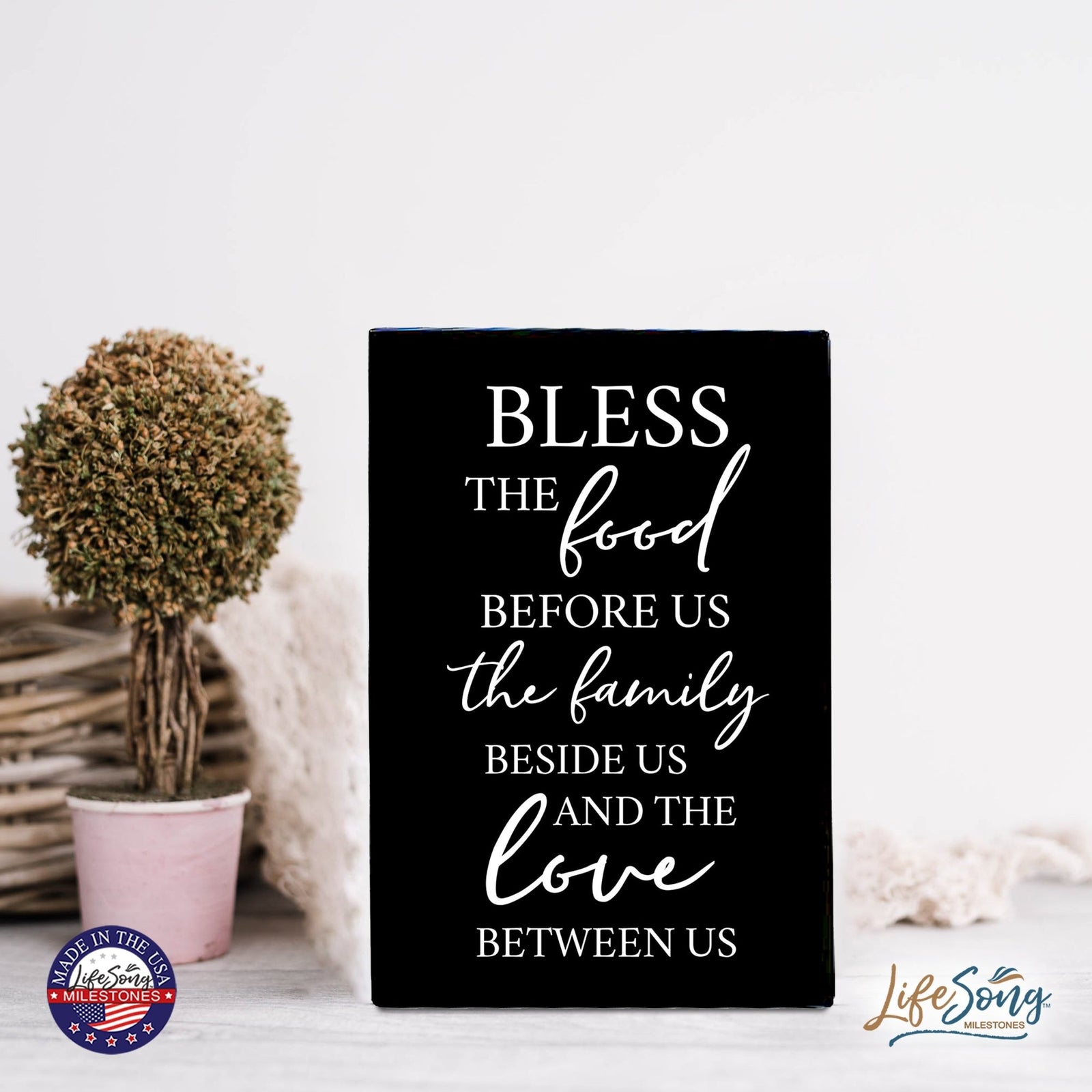 Wood Wall Sign with Inspirational Bible Verse The Food Before Us (The Family) Table Top Home Office Desk Decoration 5.5x8in - LifeSong Milestones