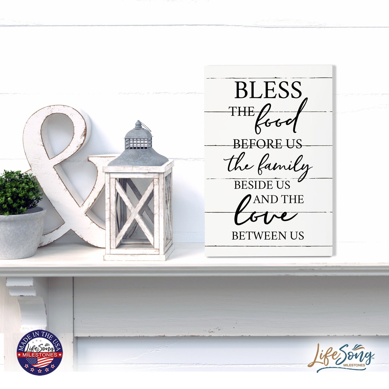 Wood Wall Sign with Inspirational Bible Verse The Food Before Us (The Family) Table Top Home Office Desk Decoration 5.5x8in - LifeSong Milestones