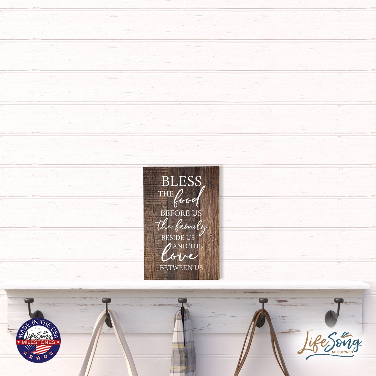 Wood Wall Sign with Inspirational Bible Verse The Food Before Us (The Family) Table Top Home Office Desk Decoration 5.5x8in - LifeSong Milestones