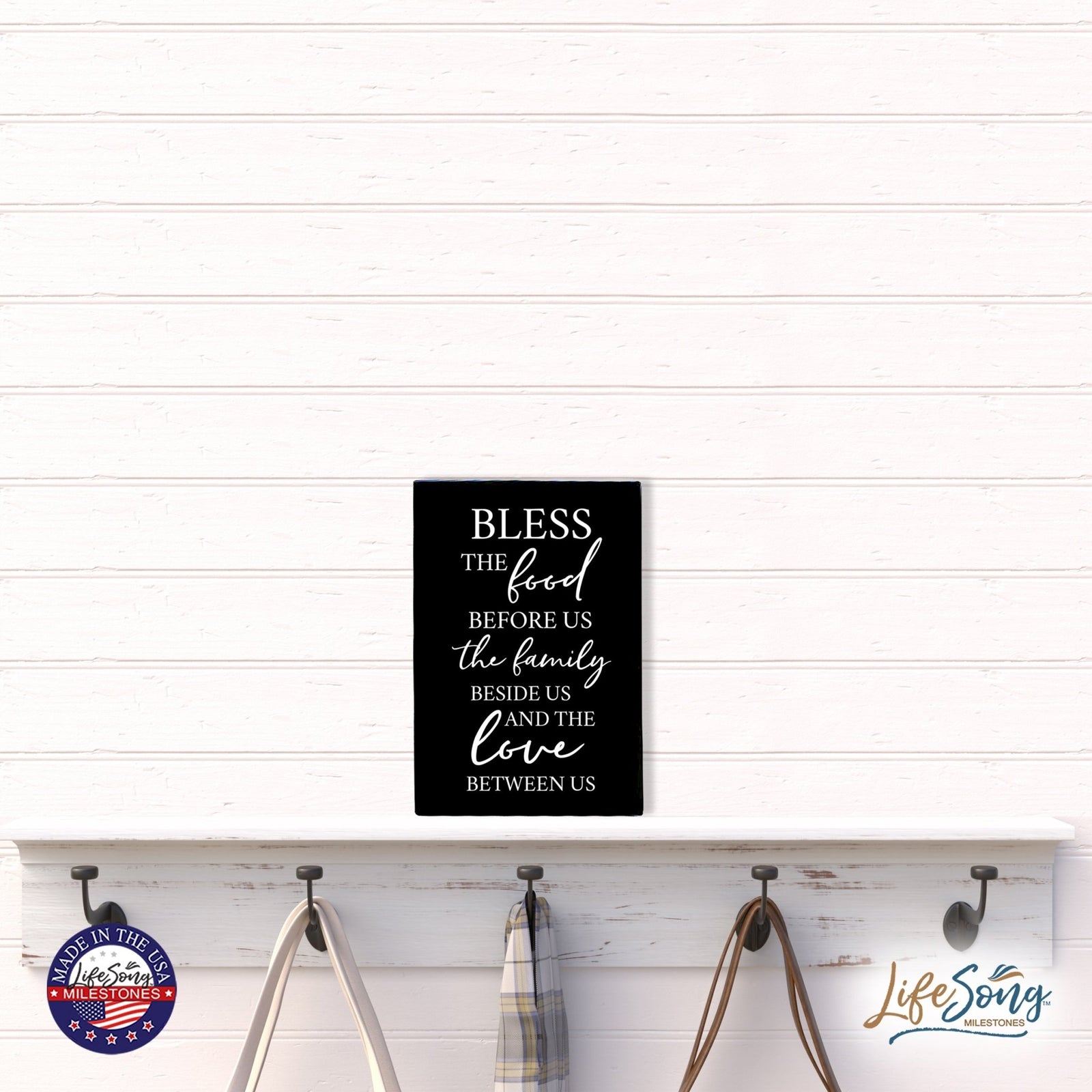 Wood Wall Sign with Inspirational Bible Verse The Food Before Us (The Family) Table Top Home Office Desk Decoration 5.5x8in - LifeSong Milestones