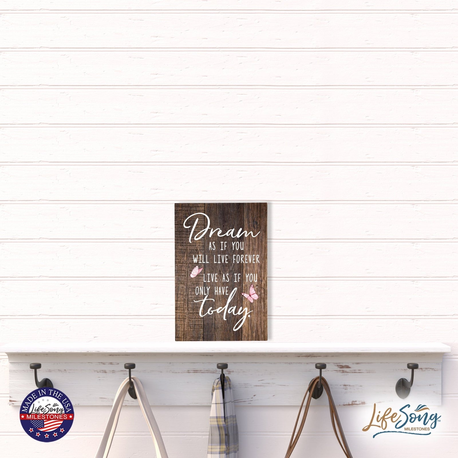 Wood Wall Sign with Inspirational Quote Dream As If You Table Top Home Office Desk Decoration 5.5x8in - LifeSong Milestones
